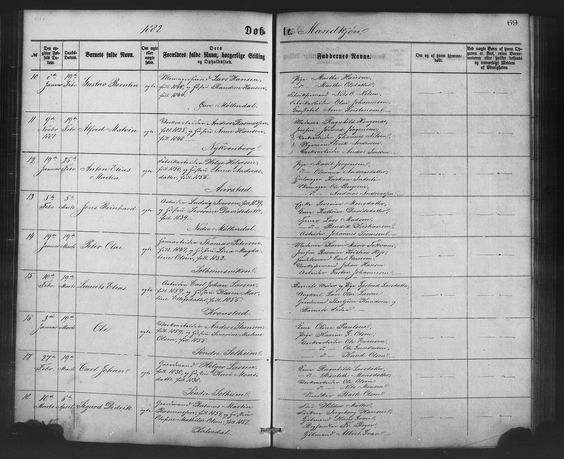 St. Jørgens hospital og Årstad sokneprestembete, AV/SAB-A-99934: Klokkerbok nr. A 4, 1873-1885, s. 69