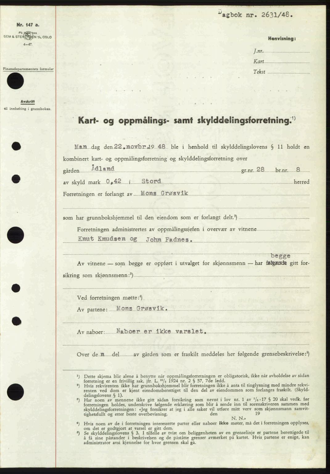 Sunnhordland sorenskrivar, AV/SAB-A-2401: Pantebok nr. A88, 1948-1949, Dagboknr: 2631/1948