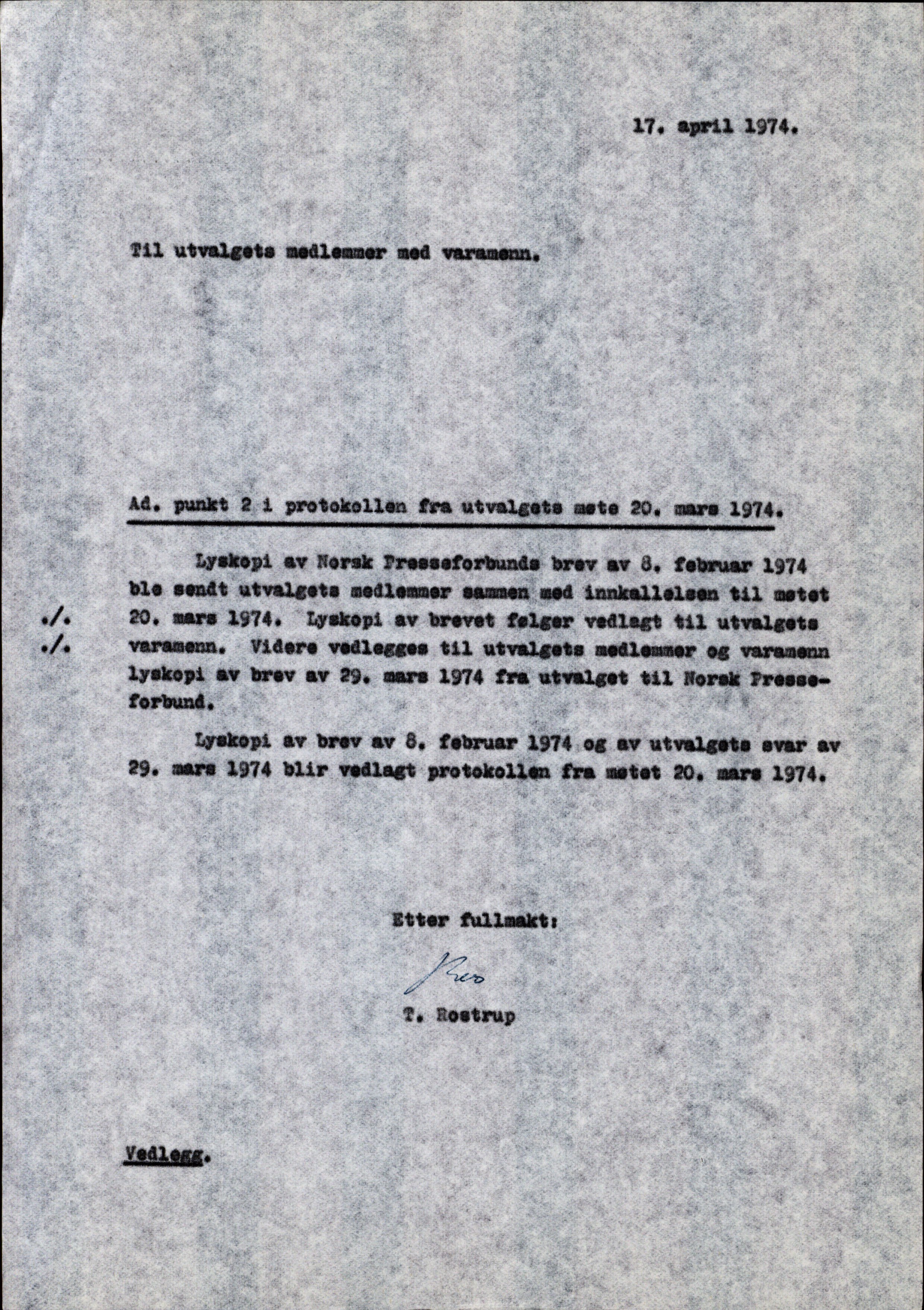 Støtteutvalget for dagsavisene, RA/S-6927/D/Da/L0001/0002: Sakarkiv / Støtteutvalget for dagsavisene. Diverse korrespondanse., 1969-1974