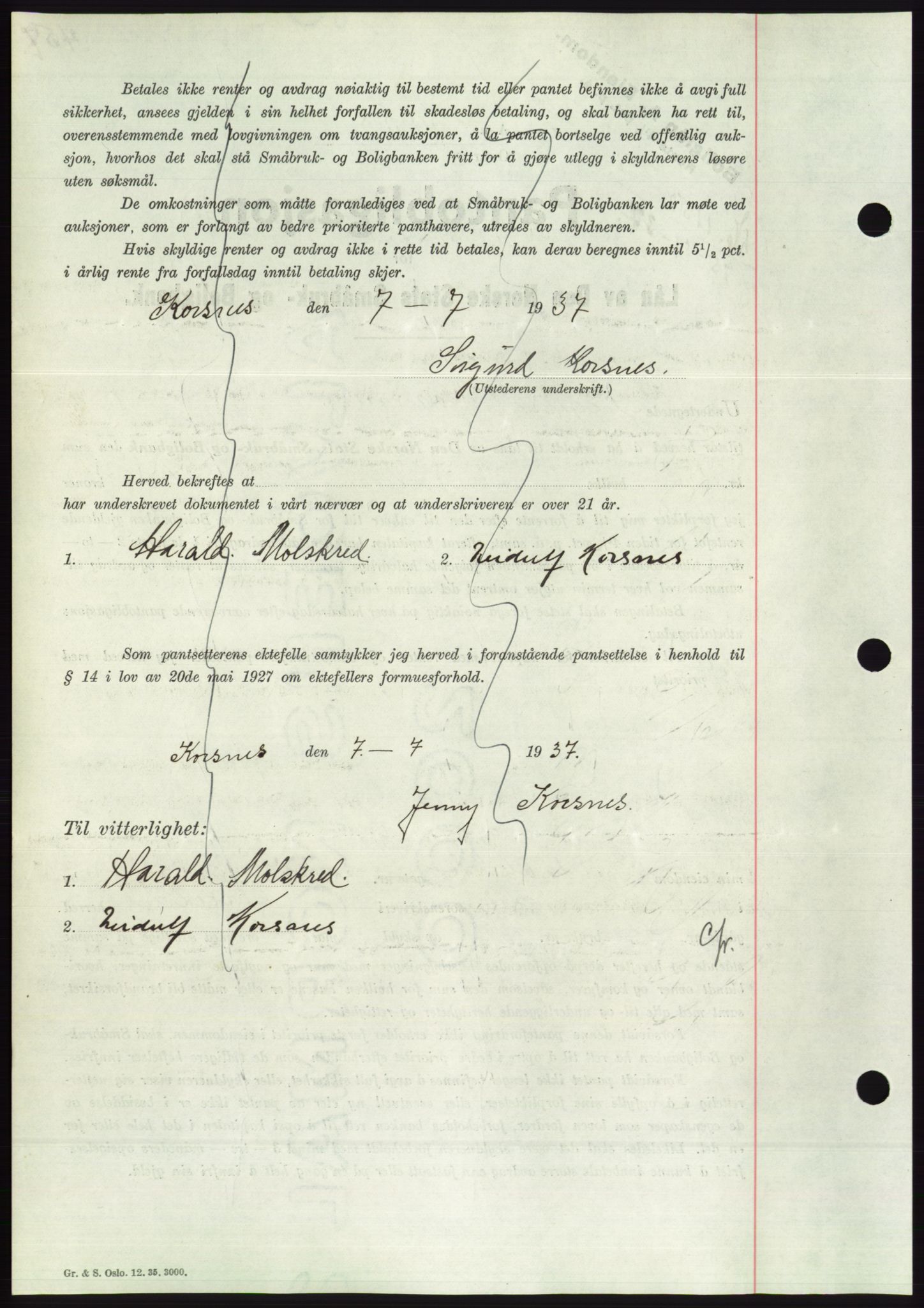 Søre Sunnmøre sorenskriveri, AV/SAT-A-4122/1/2/2C/L0063: Pantebok nr. 57, 1937-1937, Dagboknr: 1152/1937