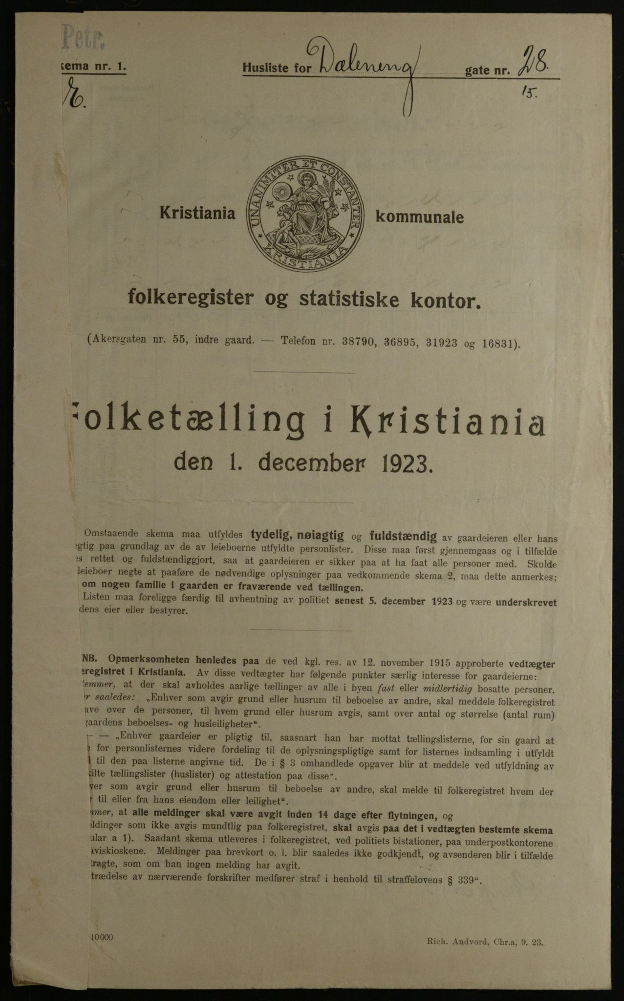 OBA, Kommunal folketelling 1.12.1923 for Kristiania, 1923, s. 19665