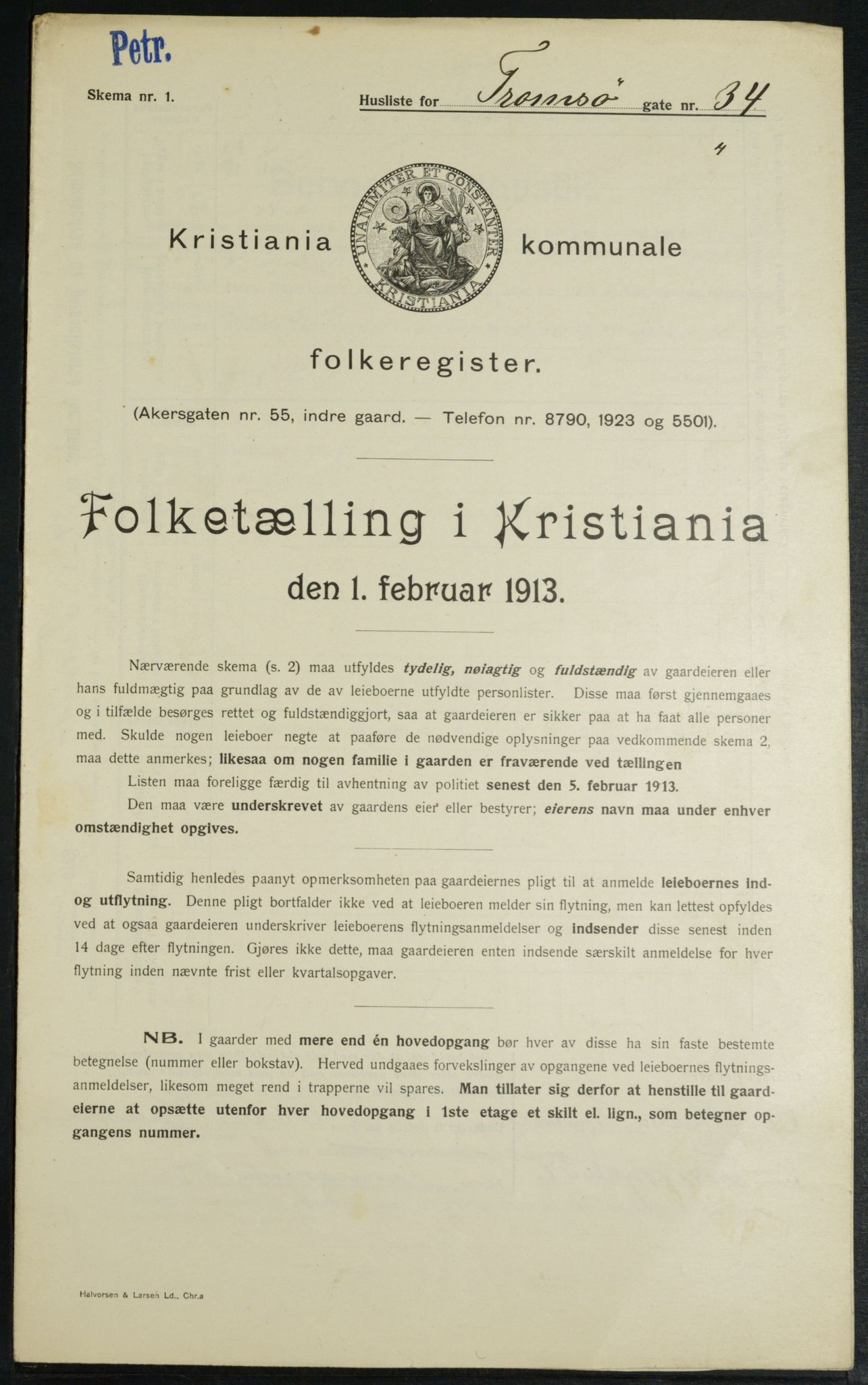 OBA, Kommunal folketelling 1.2.1913 for Kristiania, 1913, s. 115935