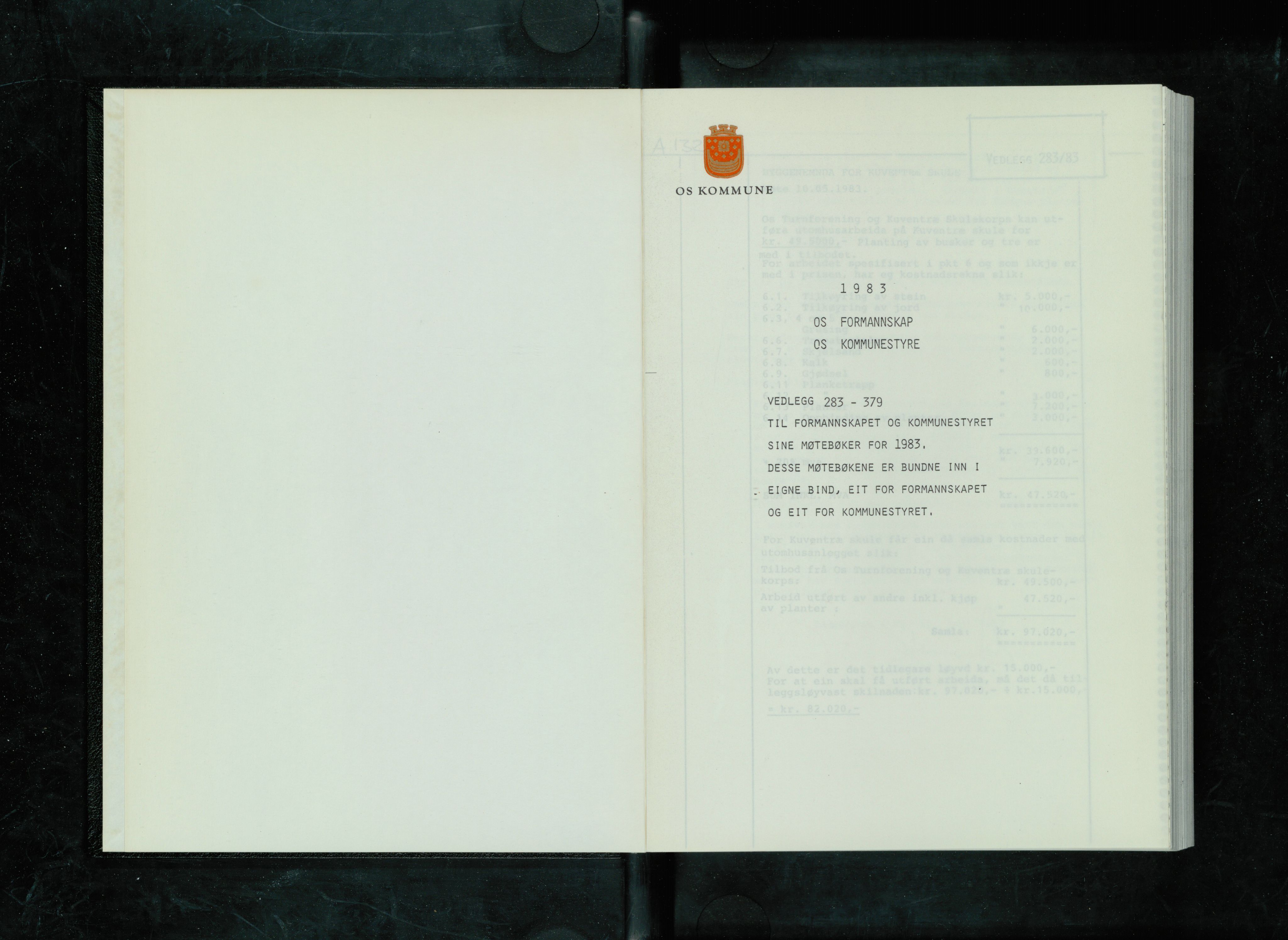 Os kommune. Formannskapet, IKAH/1243-021/A/Ad/L0054: Protokoll over saksvedlegg til møtebøker for formannskapet og kommunestyret. Vedlegg 283-379, 1983