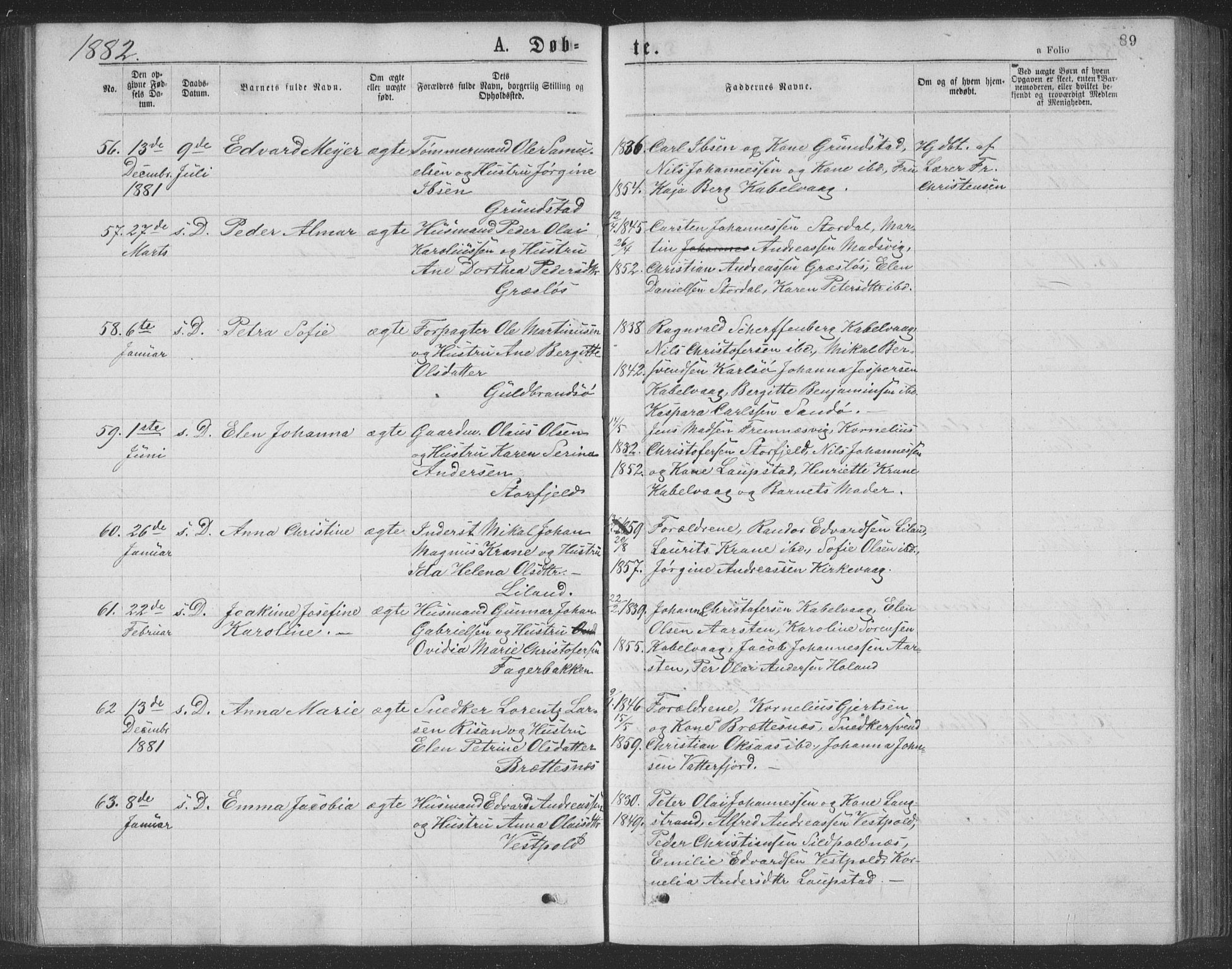 Ministerialprotokoller, klokkerbøker og fødselsregistre - Nordland, SAT/A-1459/874/L1075: Klokkerbok nr. 874C04, 1876-1883, s. 89