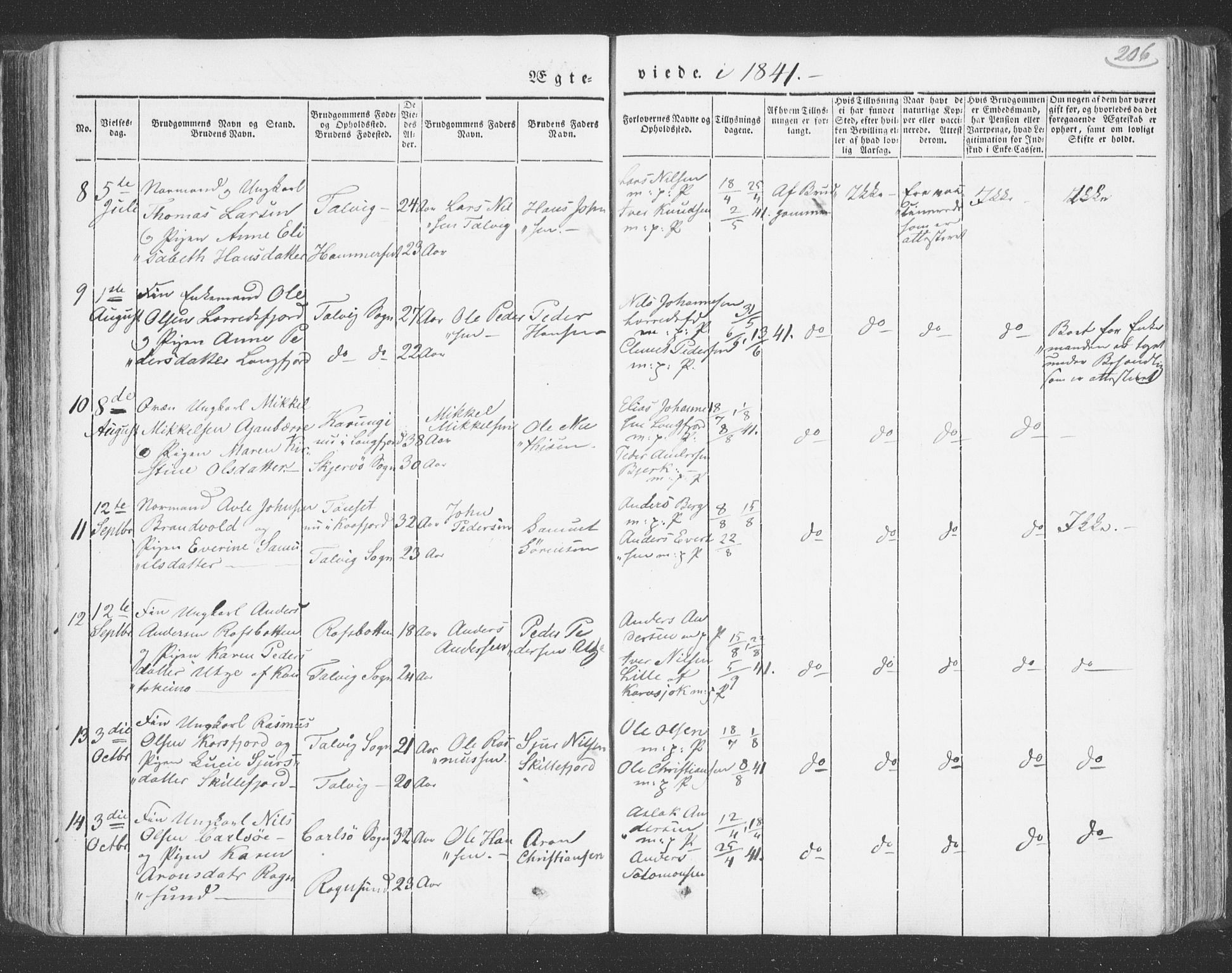 Talvik sokneprestkontor, SATØ/S-1337/H/Ha/L0009kirke: Ministerialbok nr. 9, 1837-1852, s. 206