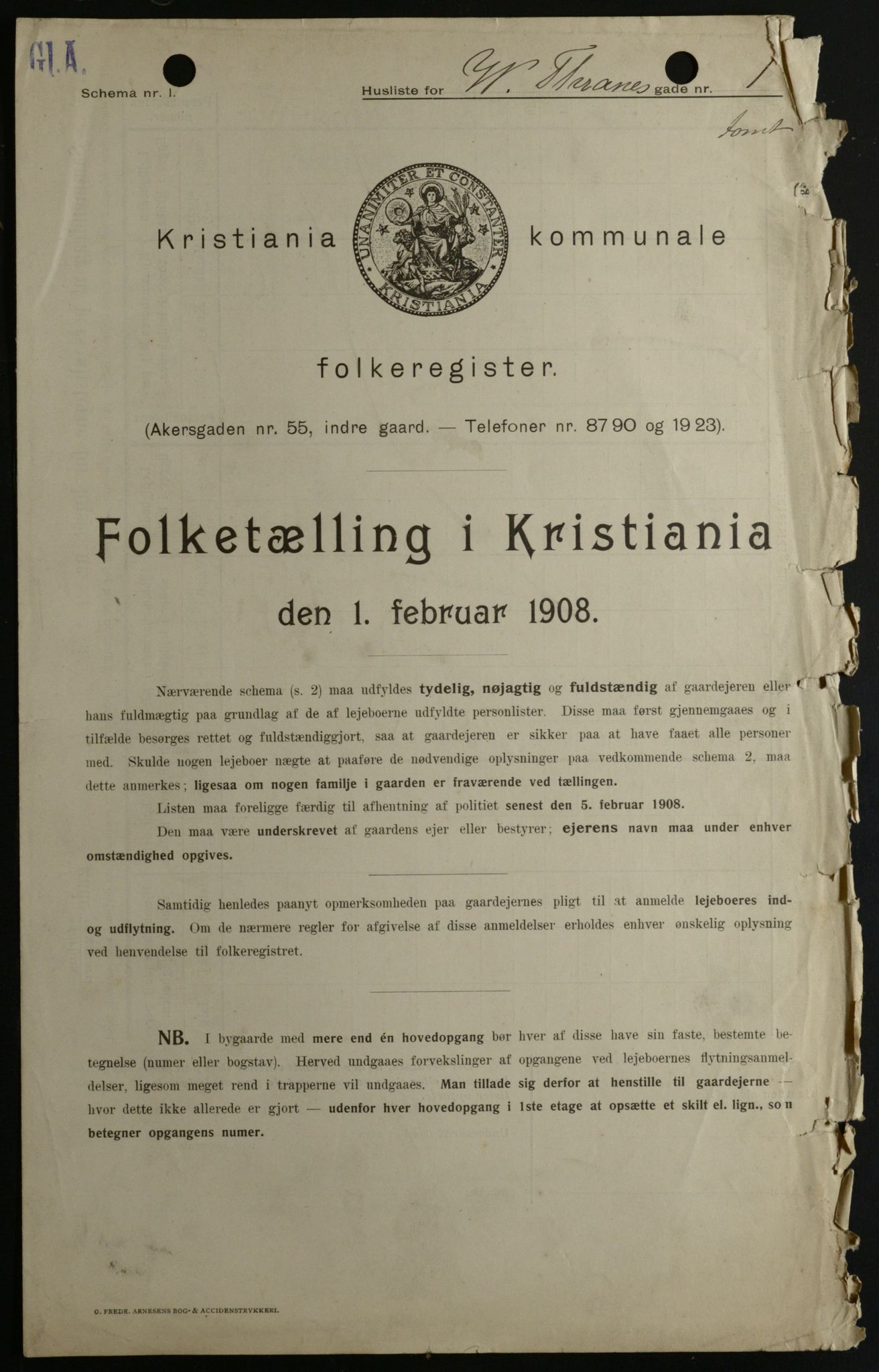 OBA, Kommunal folketelling 1.2.1908 for Kristiania kjøpstad, 1908, s. 113277