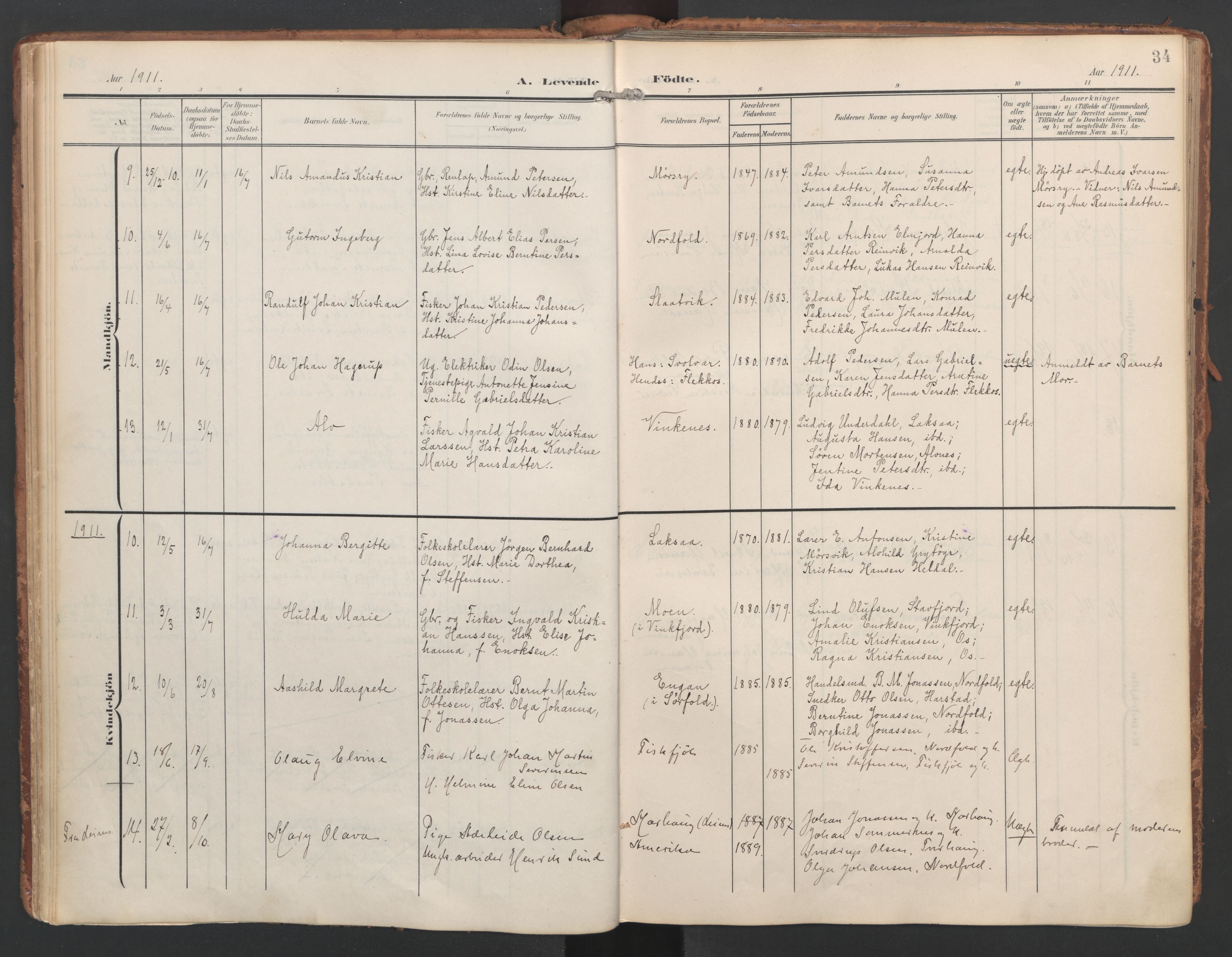 Ministerialprotokoller, klokkerbøker og fødselsregistre - Nordland, SAT/A-1459/858/L0832: Ministerialbok nr. 858A02, 1902-1915, s. 34