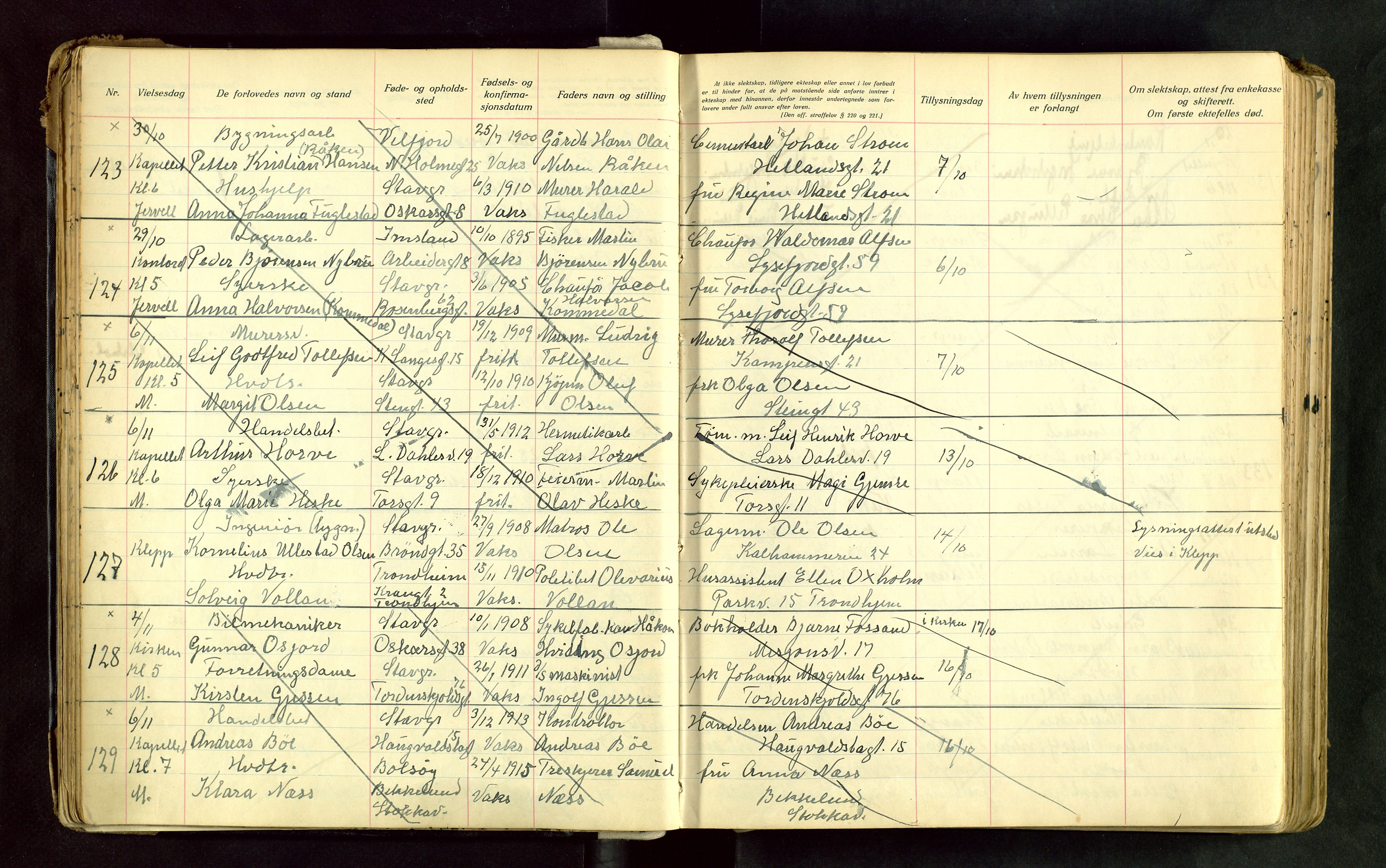 Domkirken sokneprestkontor, AV/SAST-A-101812/001/70/705BA/L0008: Lysningsprotokoll nr. 8, 1936-1956