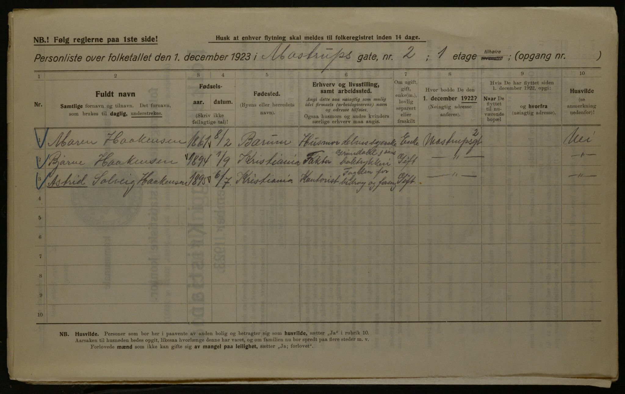 OBA, Kommunal folketelling 1.12.1923 for Kristiania, 1923, s. 71750