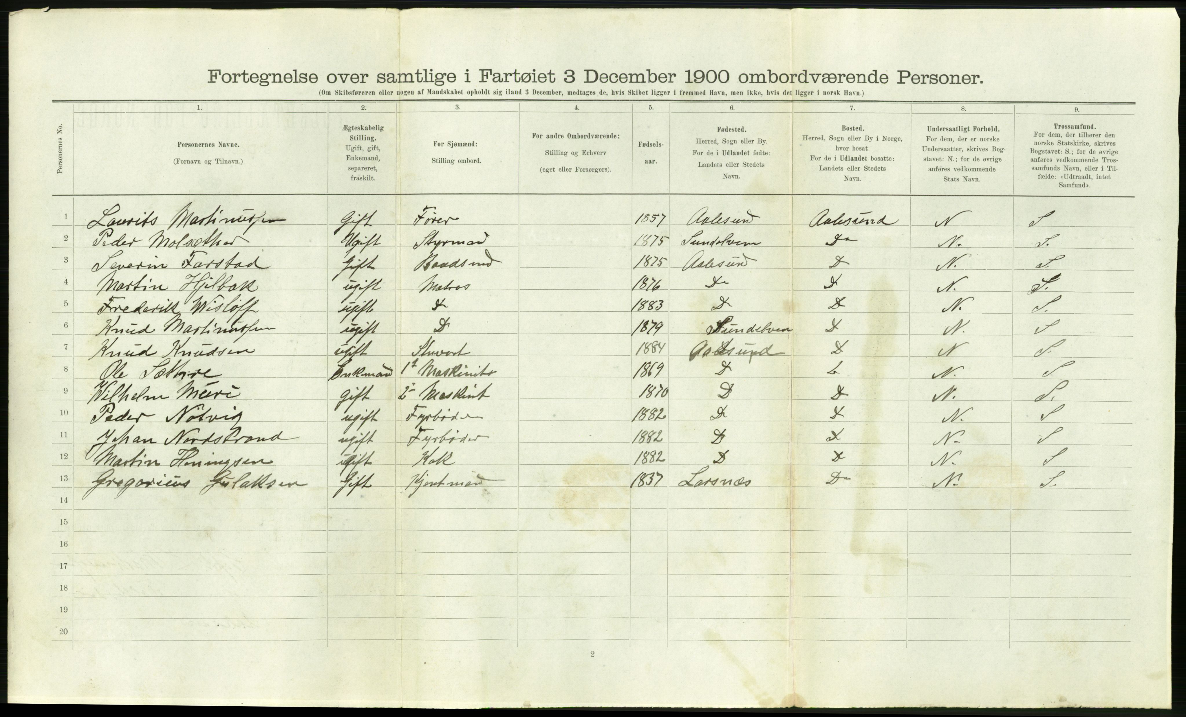 RA, Folketelling 1900 - skipslister med personlister for skip i norske havner, utenlandske havner og til havs, 1900, s. 1590