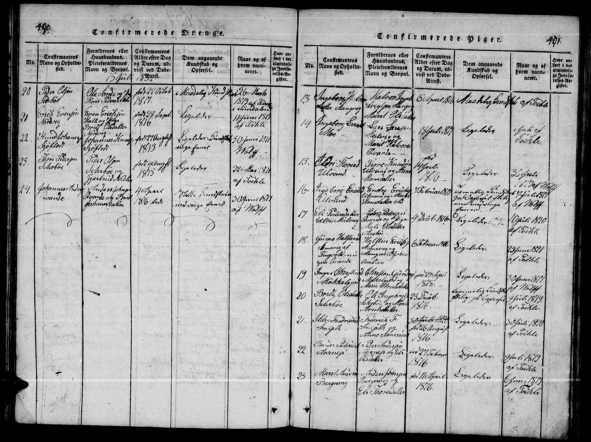 Ministerialprotokoller, klokkerbøker og fødselsregistre - Møre og Romsdal, AV/SAT-A-1454/592/L1031: Klokkerbok nr. 592C01, 1820-1833, s. 490-491