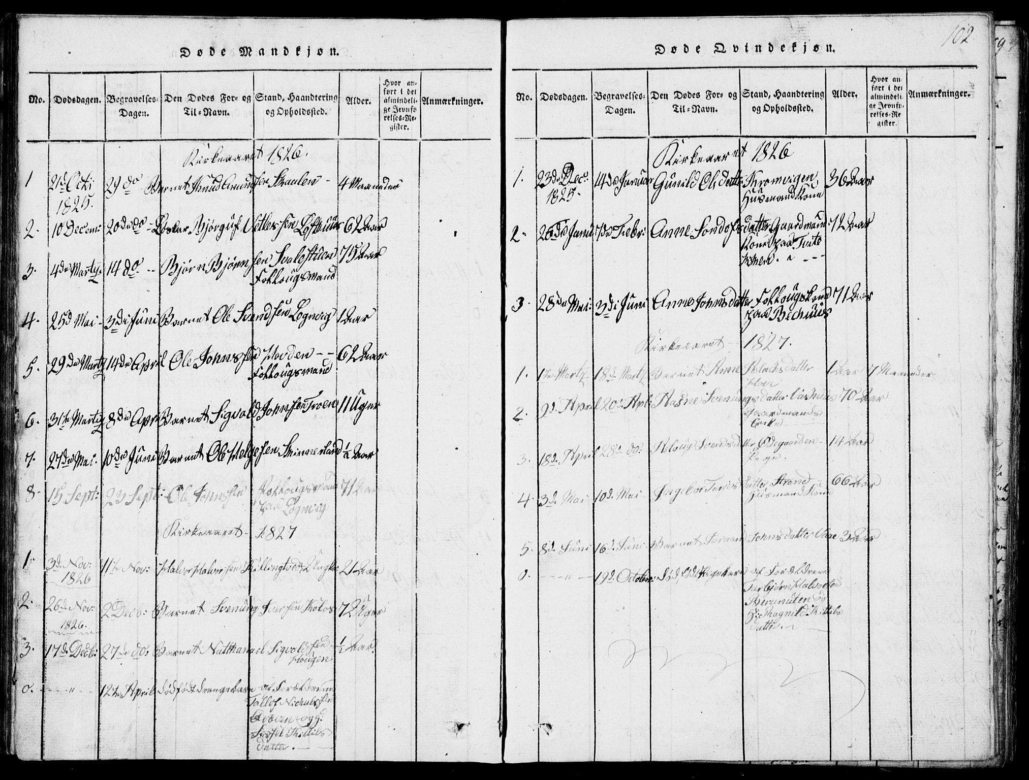 Rauland kirkebøker, AV/SAKO-A-292/G/Ga/L0001: Klokkerbok nr. I 1, 1814-1843, s. 102