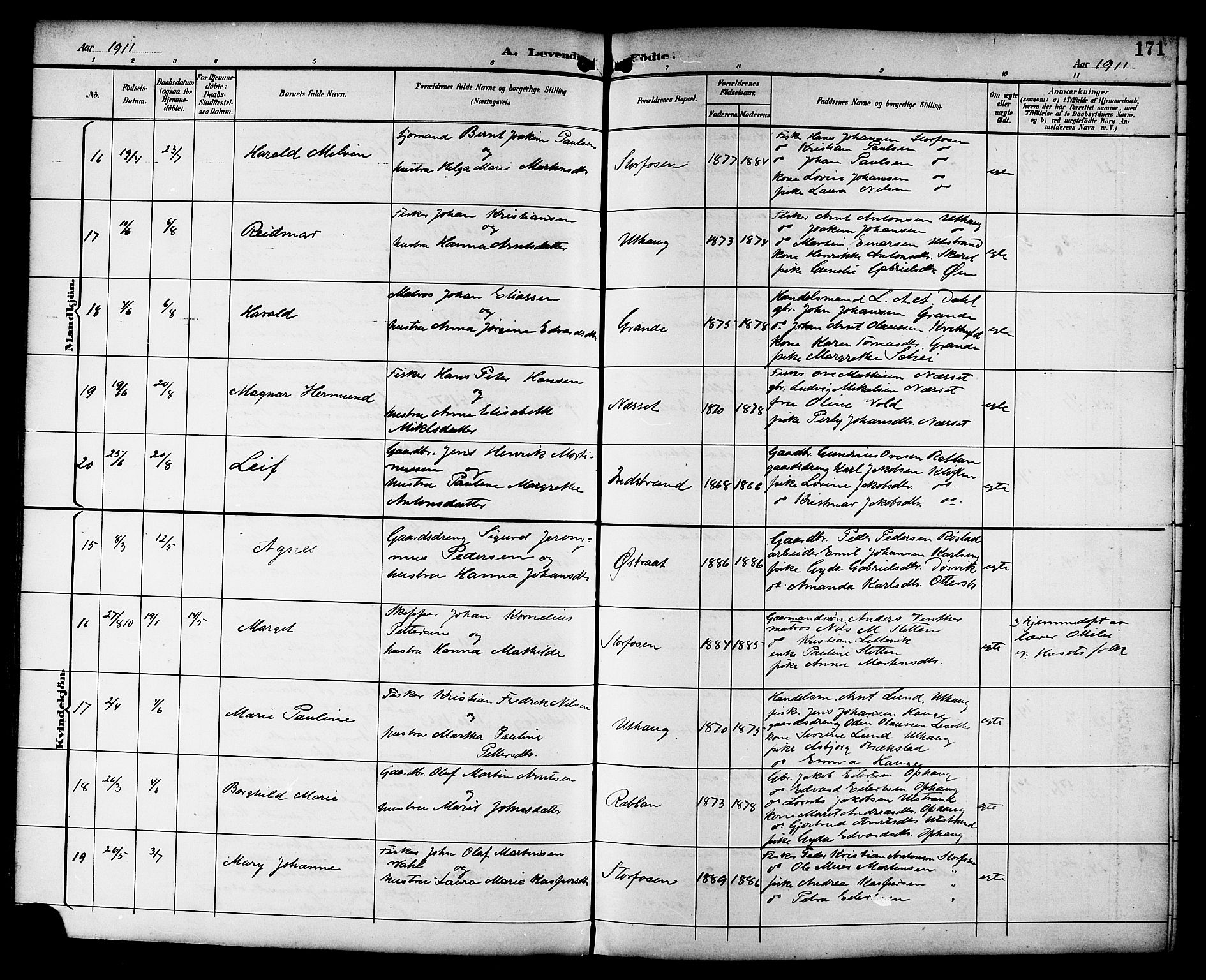 Ministerialprotokoller, klokkerbøker og fødselsregistre - Sør-Trøndelag, SAT/A-1456/659/L0746: Klokkerbok nr. 659C03, 1893-1912, s. 171