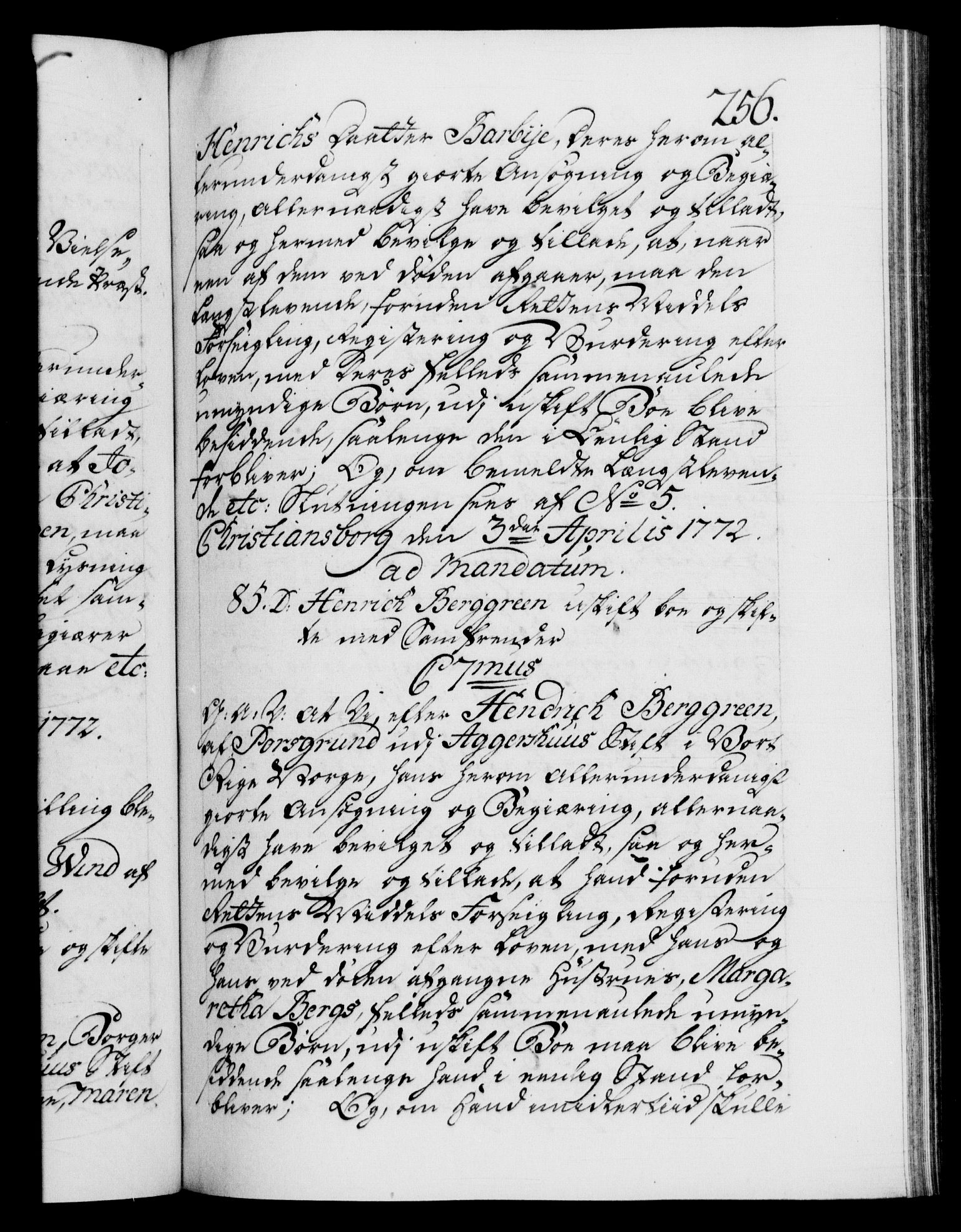 Danske Kanselli 1572-1799, RA/EA-3023/F/Fc/Fca/Fcaa/L0045: Norske registre "Norske eller 3. dept.s åpne brev, 1771-1773, s. 256a