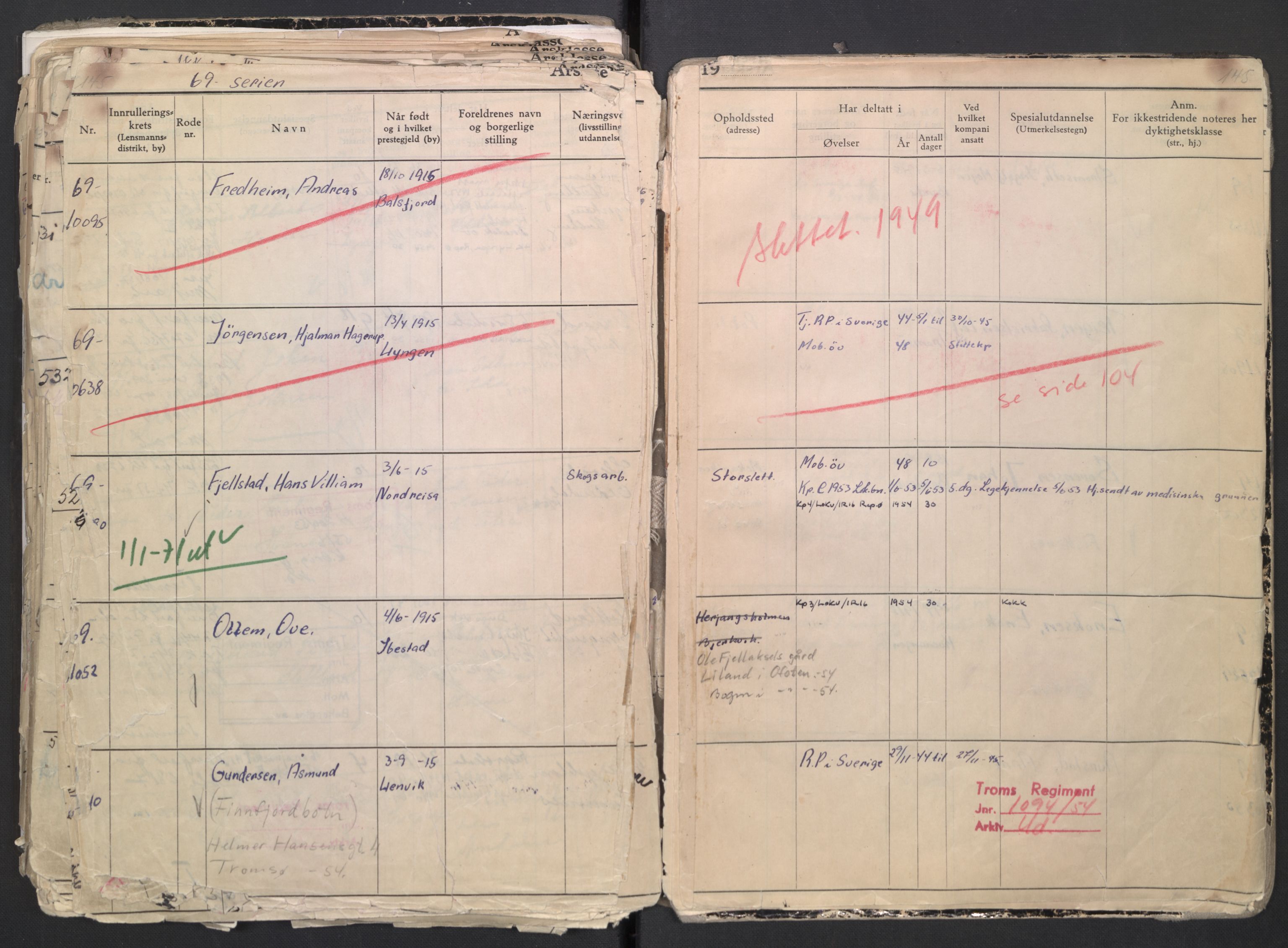 Forsvaret, Troms infanteriregiment nr. 16, AV/RA-RAFA-3146/P/Pa/L0007/0001: Ruller / Rulle for regimentets menige mannskaper, årsklasse 1936, 1936, s. 145