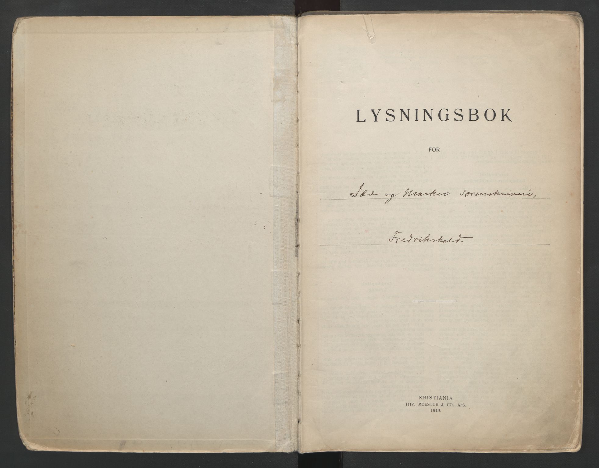 Idd og Marker sorenskriveri, SAO/A-10283/L/Lb/L0001/0001: Lysningsbøker / Lysingsbok, 1919-1950