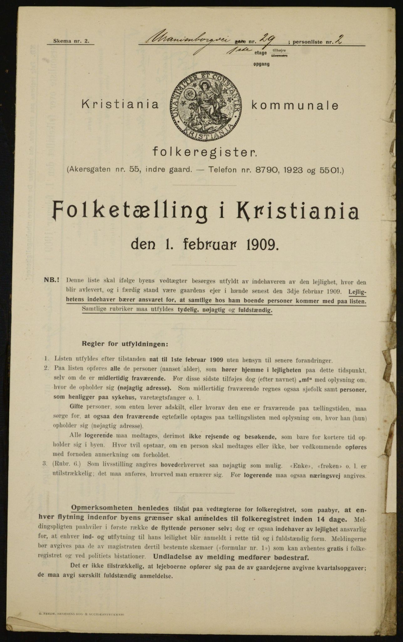 OBA, Kommunal folketelling 1.2.1909 for Kristiania kjøpstad, 1909, s. 109358