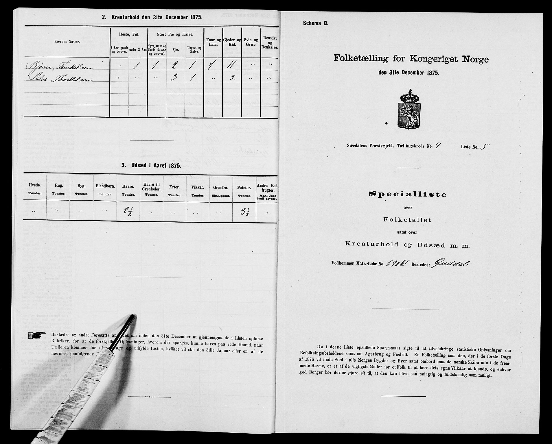 SAK, Folketelling 1875 for 1046P Sirdal prestegjeld, 1875, s. 343