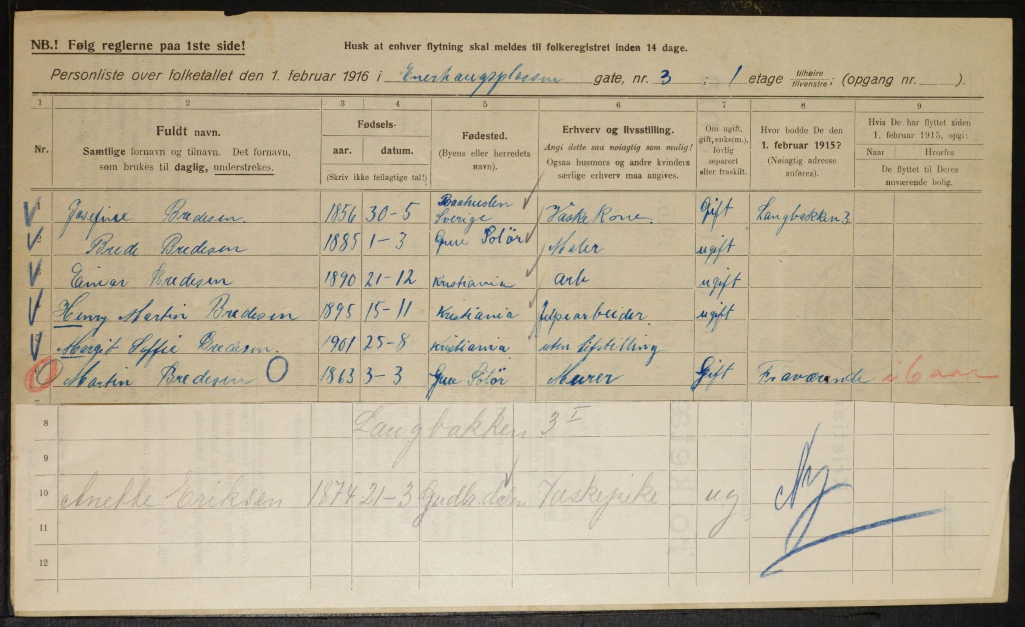 OBA, Kommunal folketelling 1.2.1916 for Kristiania, 1916, s. 57475