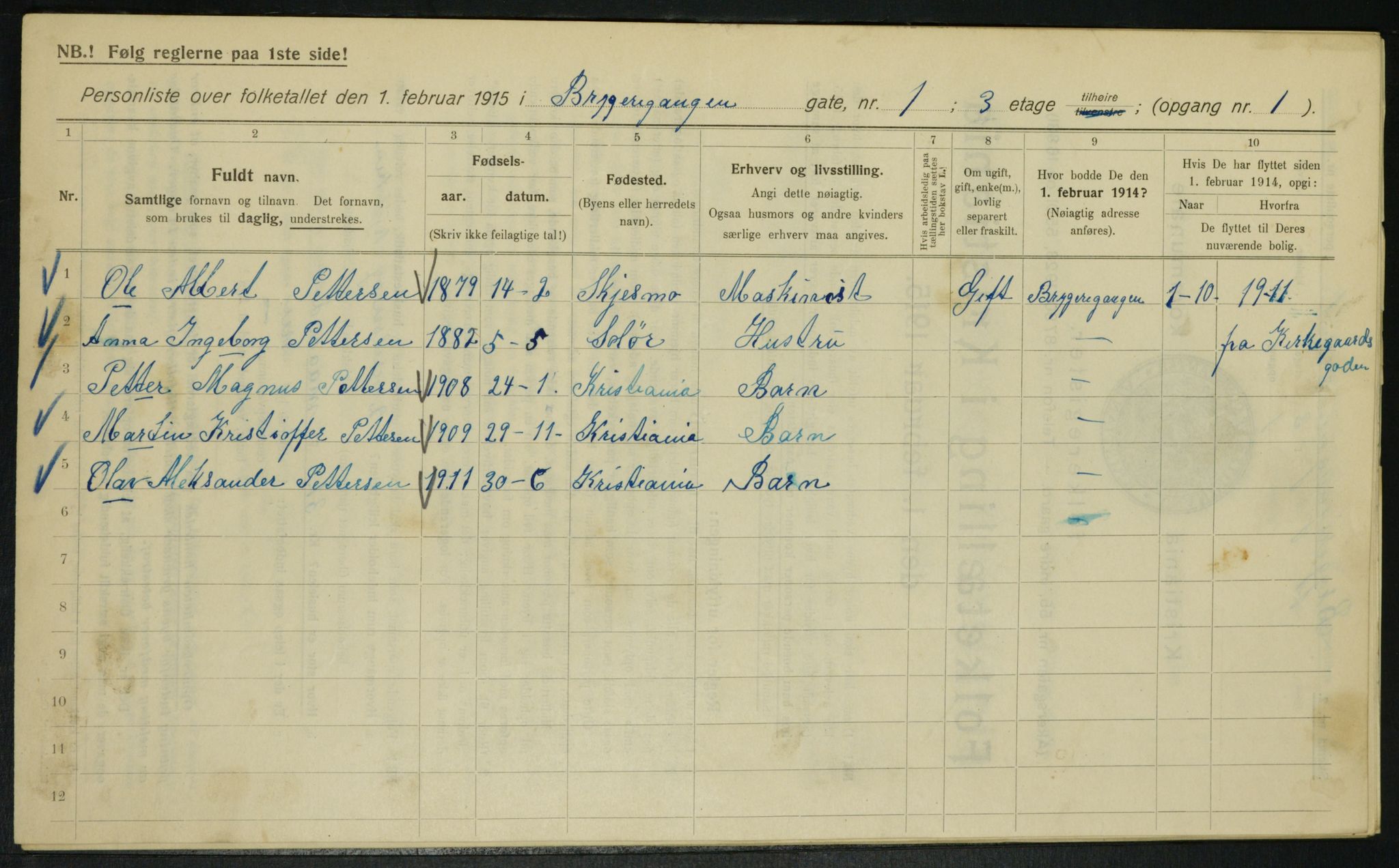 OBA, Kommunal folketelling 1.2.1915 for Kristiania, 1915, s. 9918