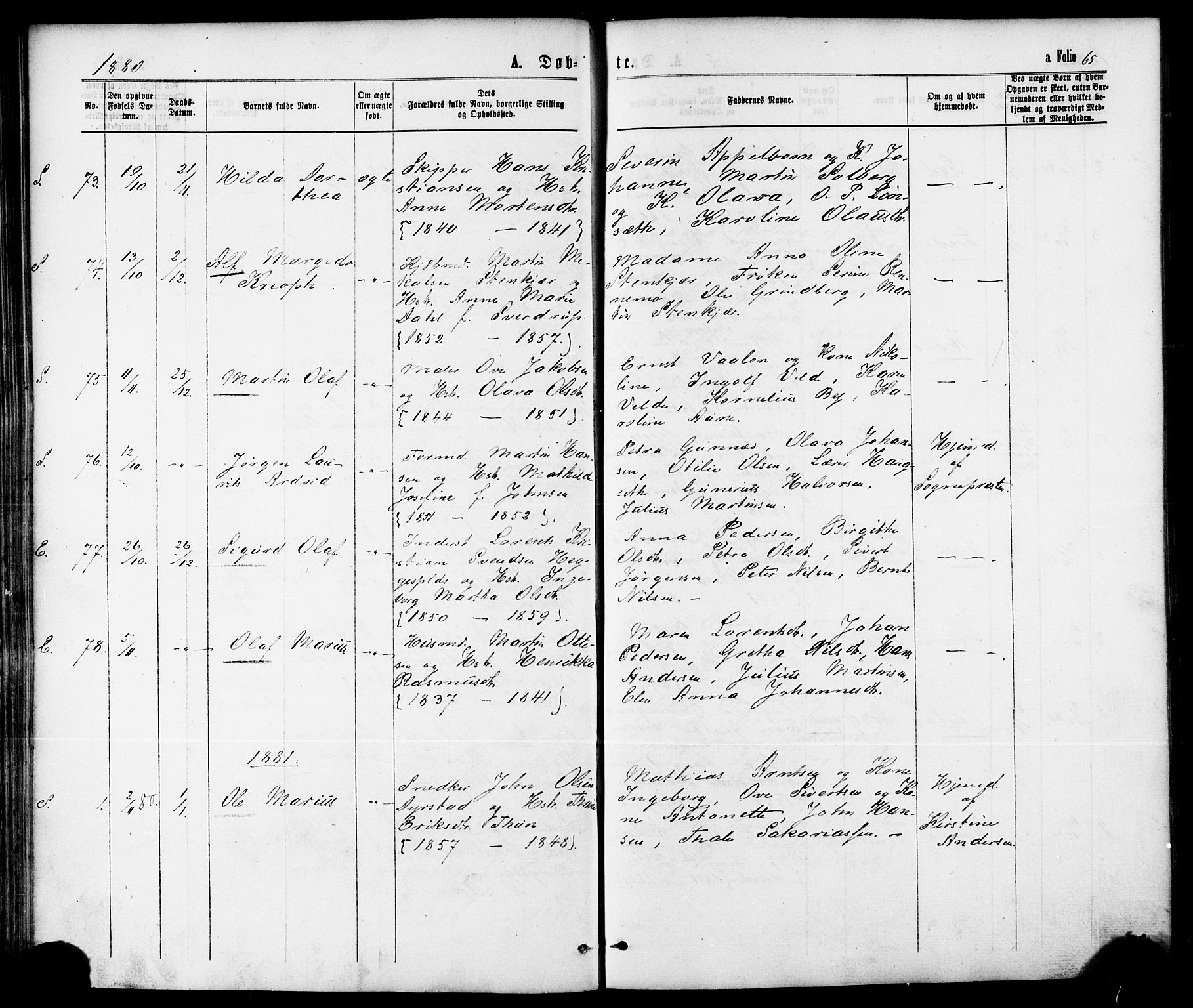 Ministerialprotokoller, klokkerbøker og fødselsregistre - Nord-Trøndelag, SAT/A-1458/739/L0370: Ministerialbok nr. 739A02, 1868-1881, s. 65