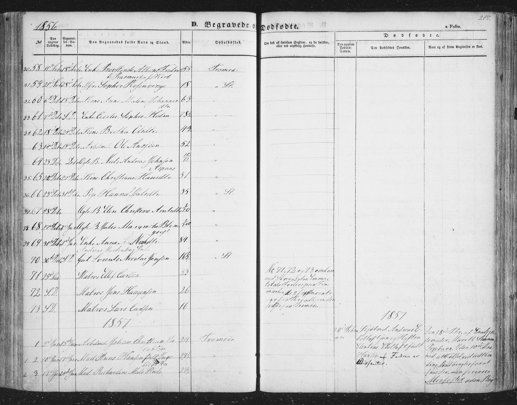 Tromsø sokneprestkontor/stiftsprosti/domprosti, AV/SATØ-S-1343/G/Ga/L0011kirke: Ministerialbok nr. 11, 1856-1865, s. 217