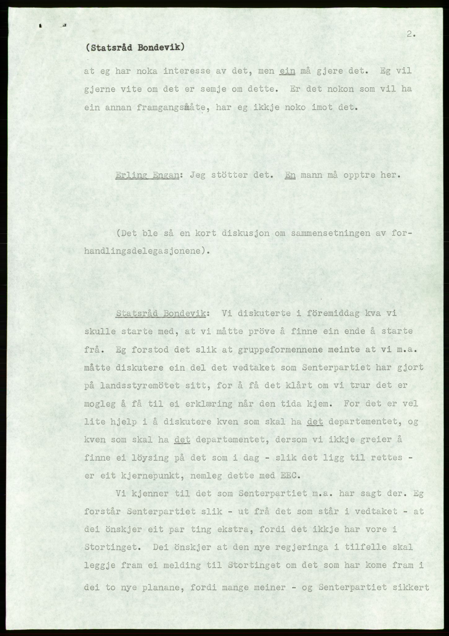 Forhandlingsmøtene mars 1971 mellom Høyre, Kristelig Folkeparti, Senterpartiet og Venstre om dannelse av regjering, AV/RA-PA-0416/A/L0002: --, 1971, s. 3