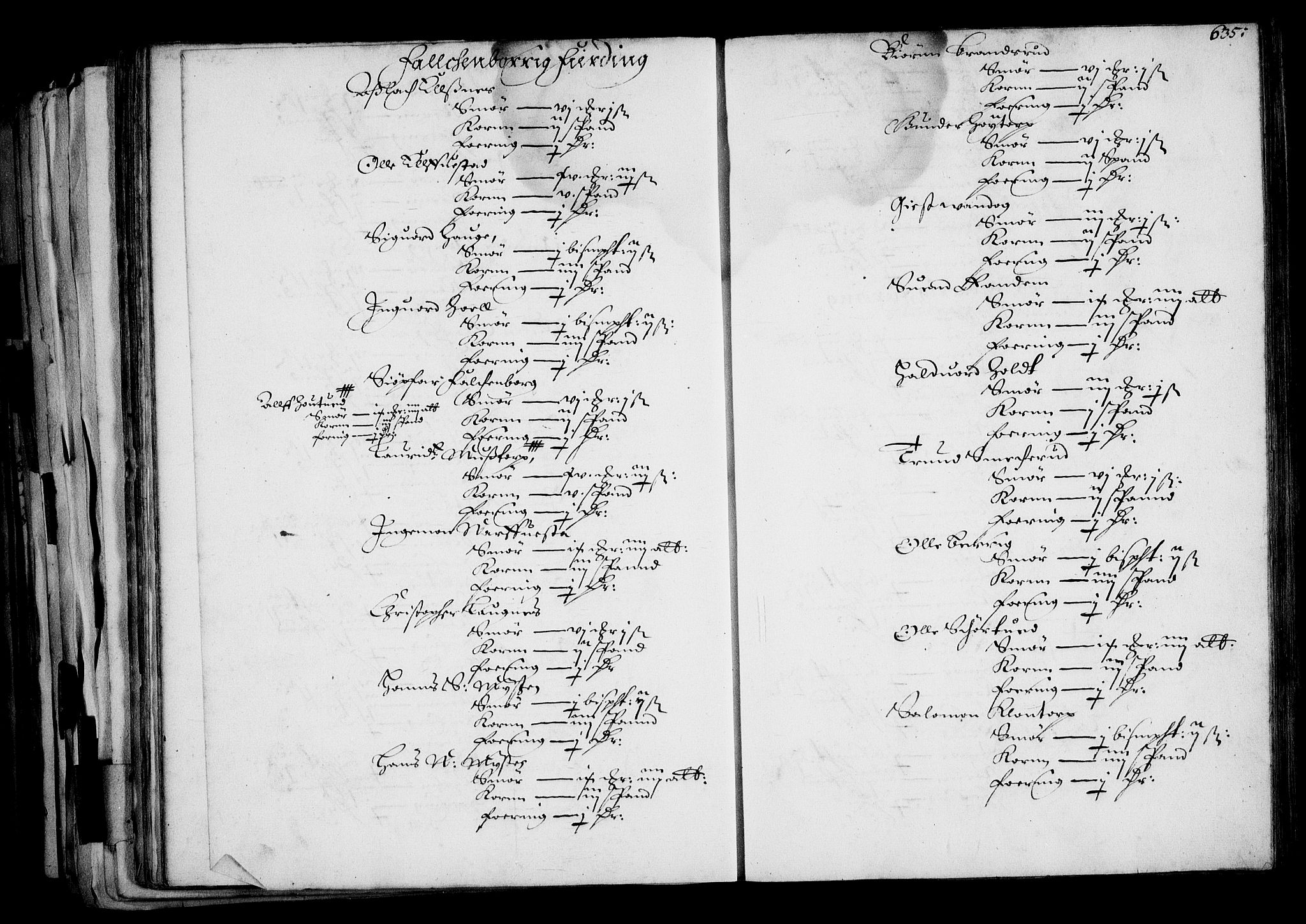 Rentekammeret inntil 1814, Realistisk ordnet avdeling, AV/RA-EA-4070/N/Na/L0001: [XI f]: Akershus stifts jordebok, 1652, s. 634b-635a