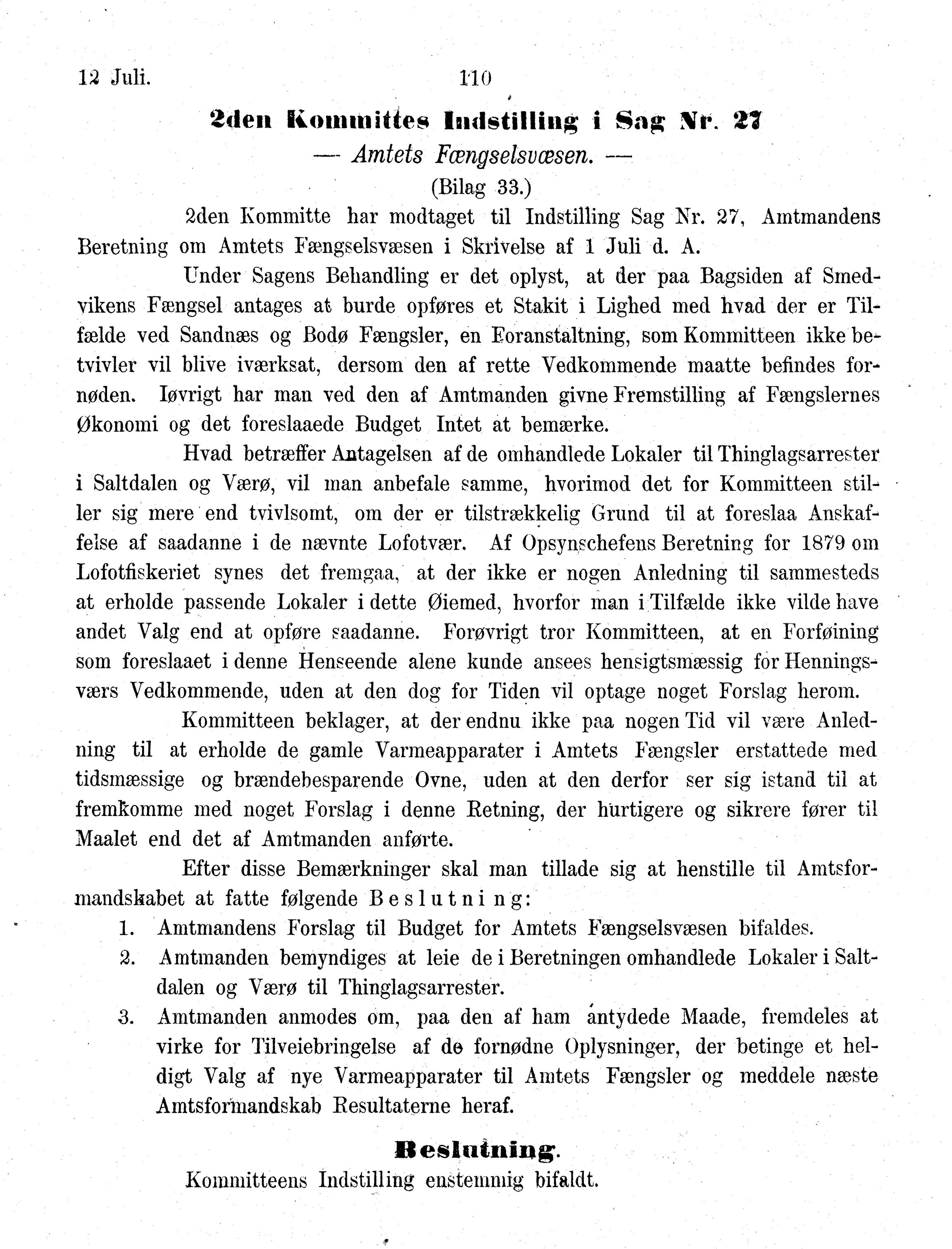 Nordland Fylkeskommune. Fylkestinget, AIN/NFK-17/176/A/Ac/L0013: Fylkestingsforhandlinger 1880, 1880