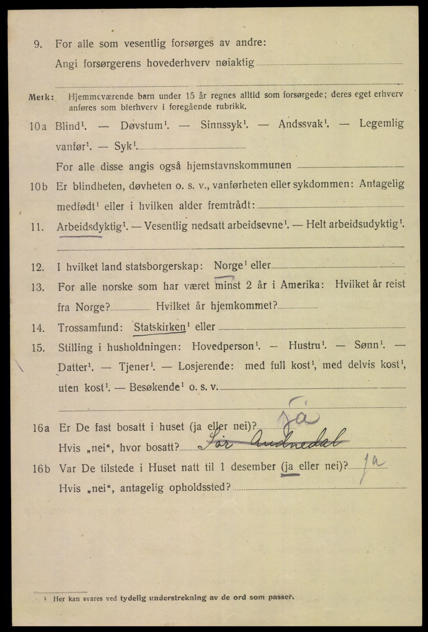 SAK, Folketelling 1920 for 1002 Mandal ladested, 1920, s. 6826