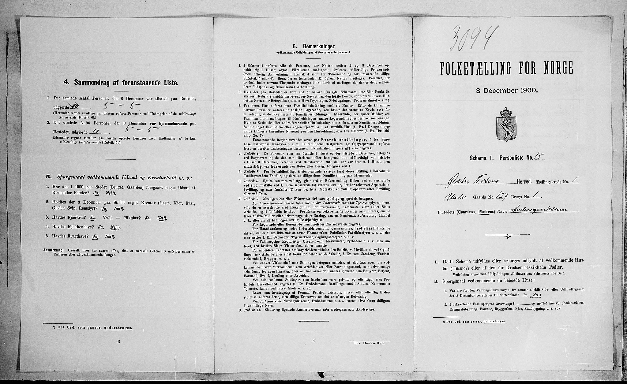 SAH, Folketelling 1900 for 0528 Østre Toten herred, 1900, s. 229