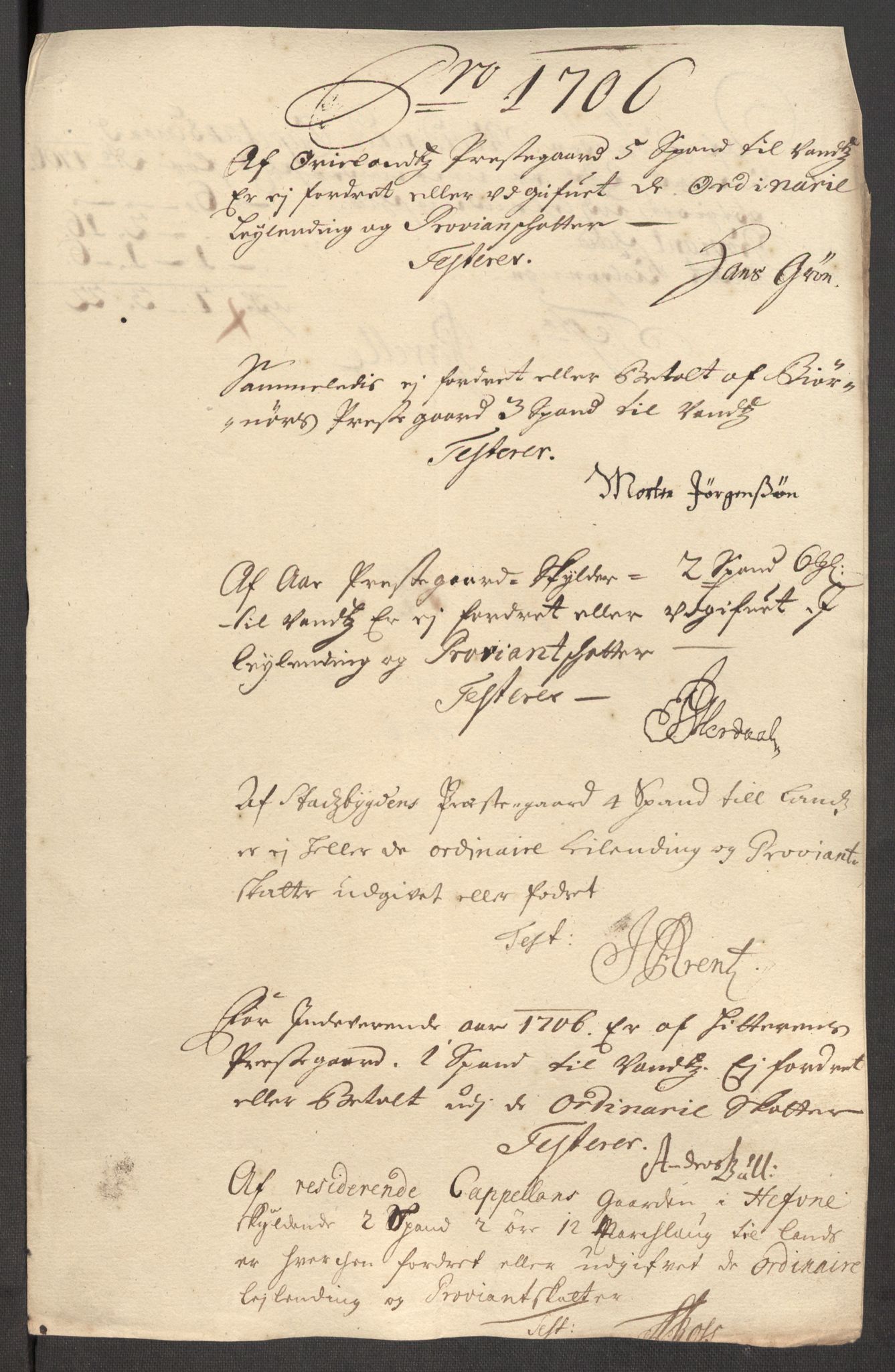 Rentekammeret inntil 1814, Reviderte regnskaper, Fogderegnskap, RA/EA-4092/R57/L3857: Fogderegnskap Fosen, 1706-1707, s. 133