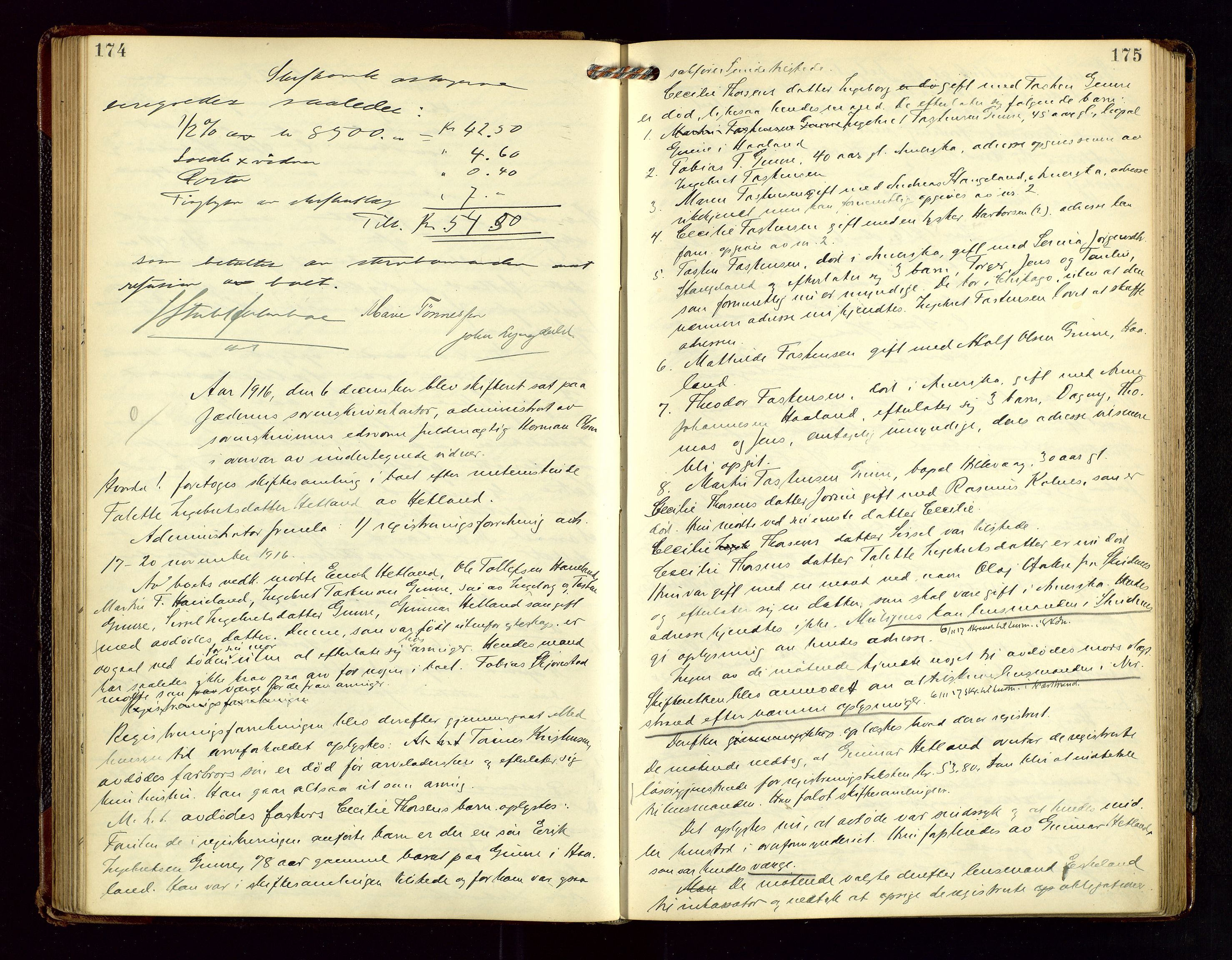 Jæren sorenskriveri, AV/SAST-A-100310/01/5/53/53BA/L0003: SKIFTEFORHANDLINGSPROTOKOLL, 1915-1919, s. 174-175