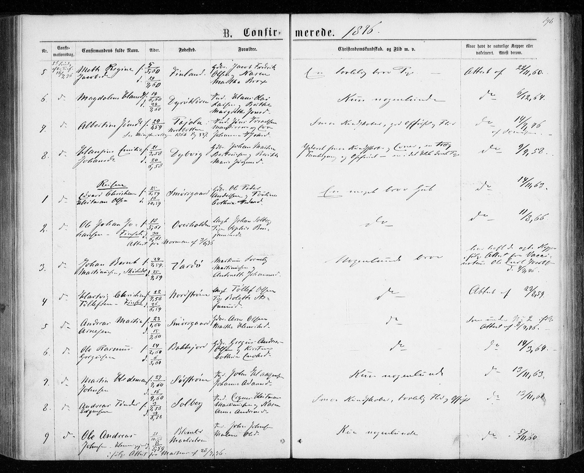 Tranøy sokneprestkontor, AV/SATØ-S-1313/I/Ia/Iaa/L0008kirke: Ministerialbok nr. 8, 1867-1877, s. 196