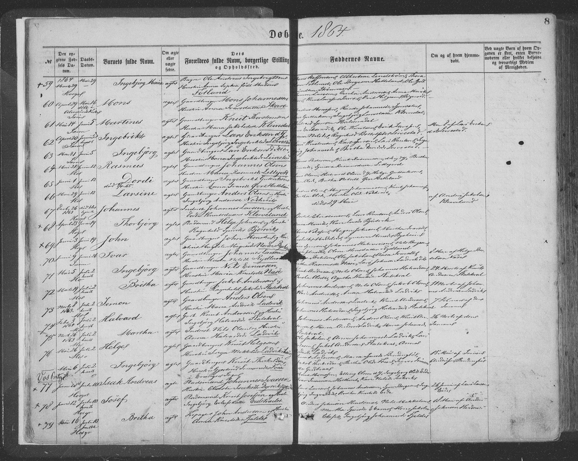 Hosanger sokneprestembete, AV/SAB-A-75801/H/Haa: Ministerialbok nr. A 9, 1864-1876, s. 8