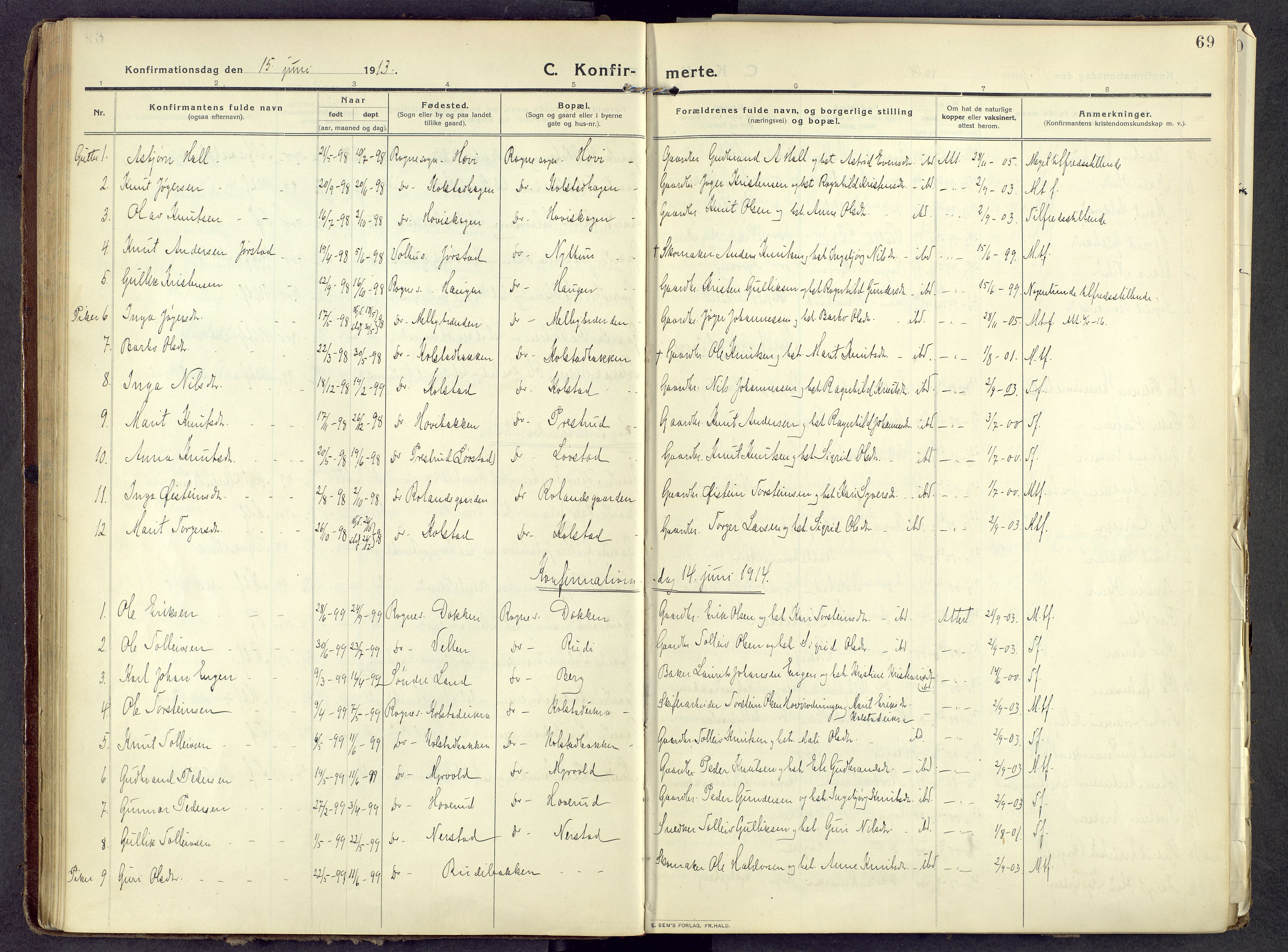 Øystre Slidre prestekontor, AV/SAH-PREST-138/H/Ha/Haa/L0006: Ministerialbok nr. 6, 1911-1931, s. 69