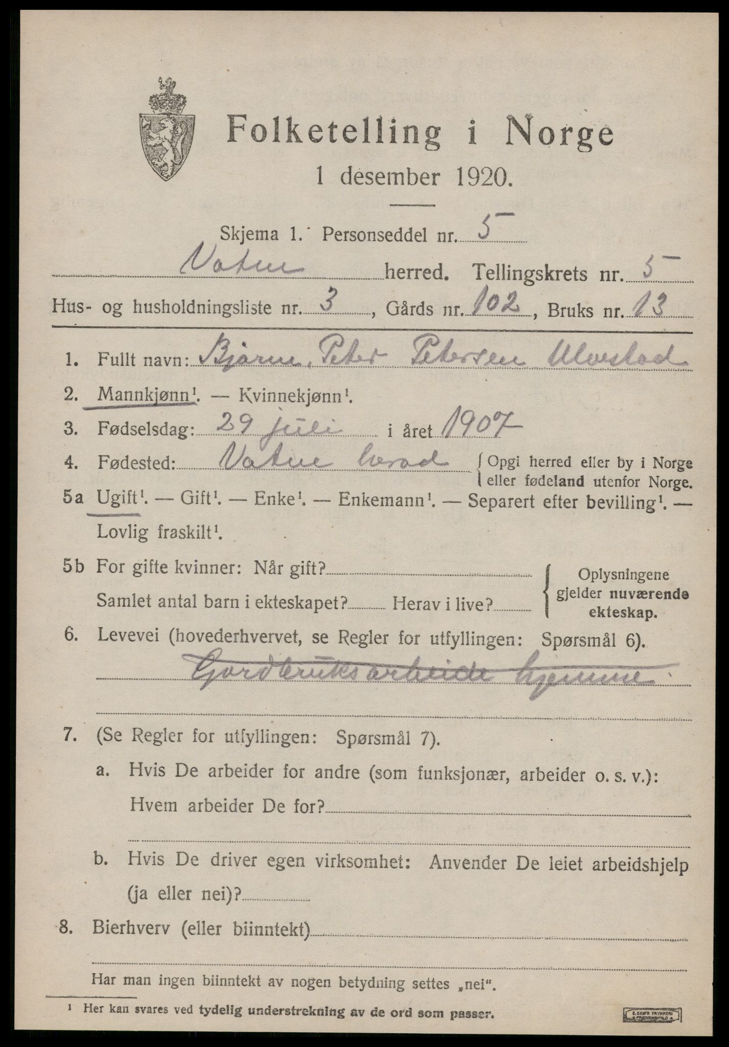 SAT, Folketelling 1920 for 1530 Vatne herred, 1920, s. 2174