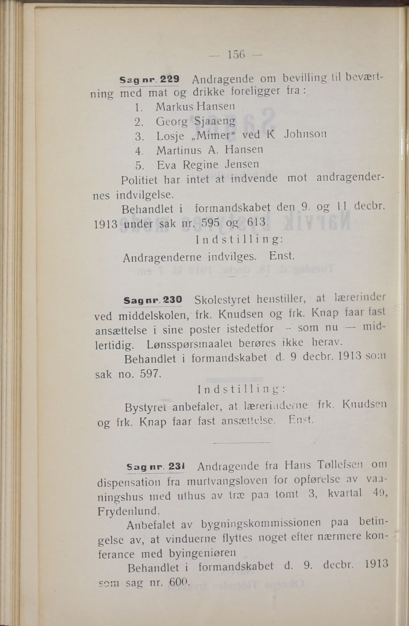 Narvik kommune. Formannskap , AIN/K-18050.150/A/Ab/L0003: Møtebok, 1913