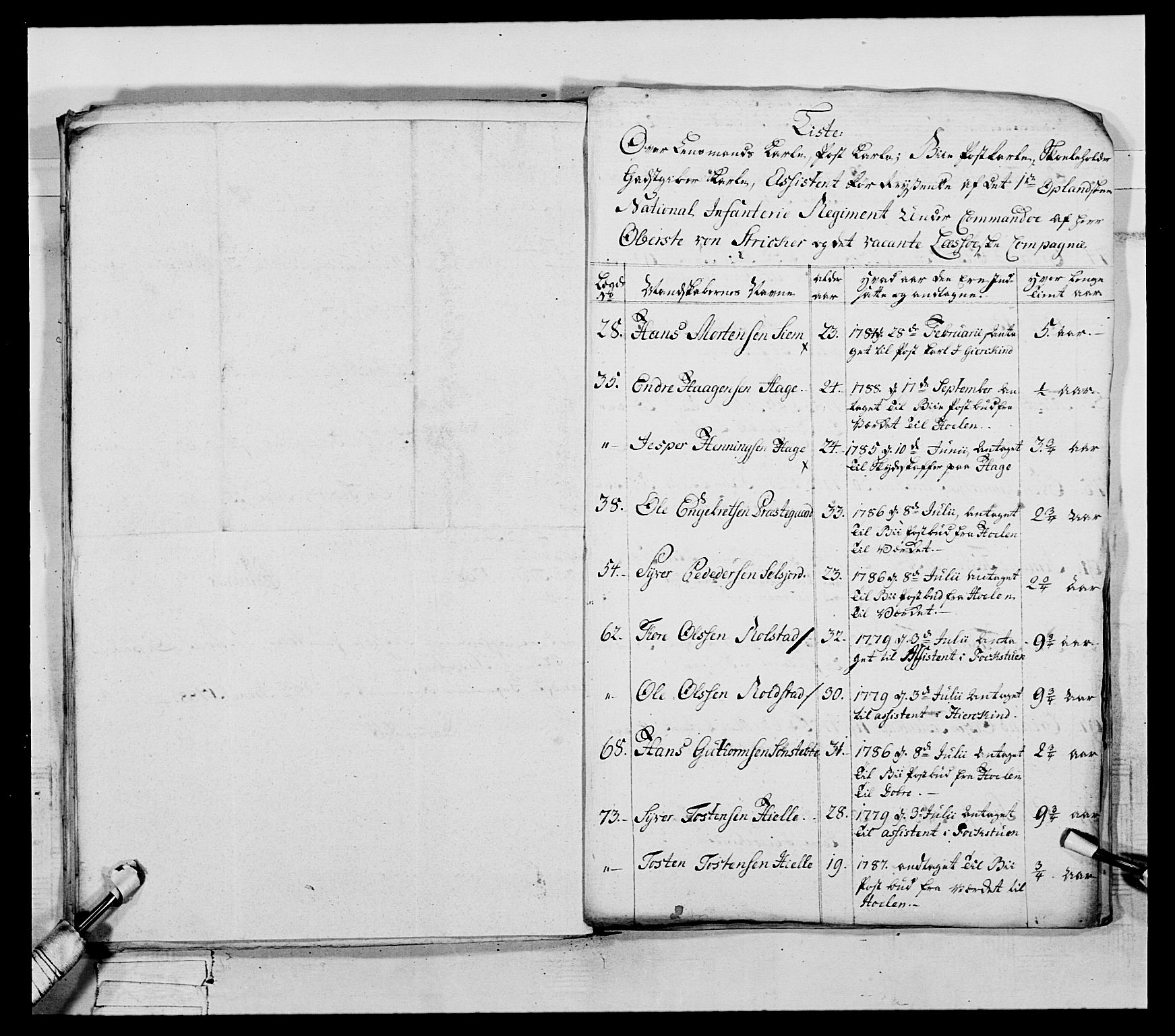 Generalitets- og kommissariatskollegiet, Det kongelige norske kommissariatskollegium, AV/RA-EA-5420/E/Eh/L0061: 1. Opplandske nasjonale infanteriregiment, 1789, s. 111