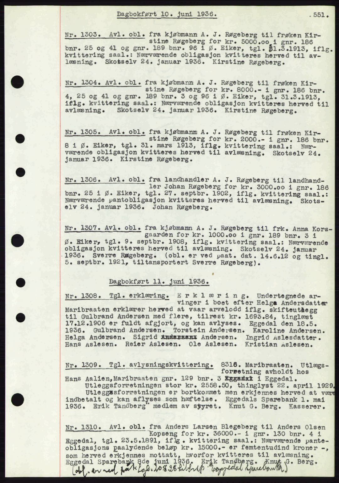Eiker, Modum og Sigdal sorenskriveri, SAKO/A-123/G/Ga/Gab/L0032: Pantebok nr. A2, 1936-1936, Dagboknr: 1303/1936