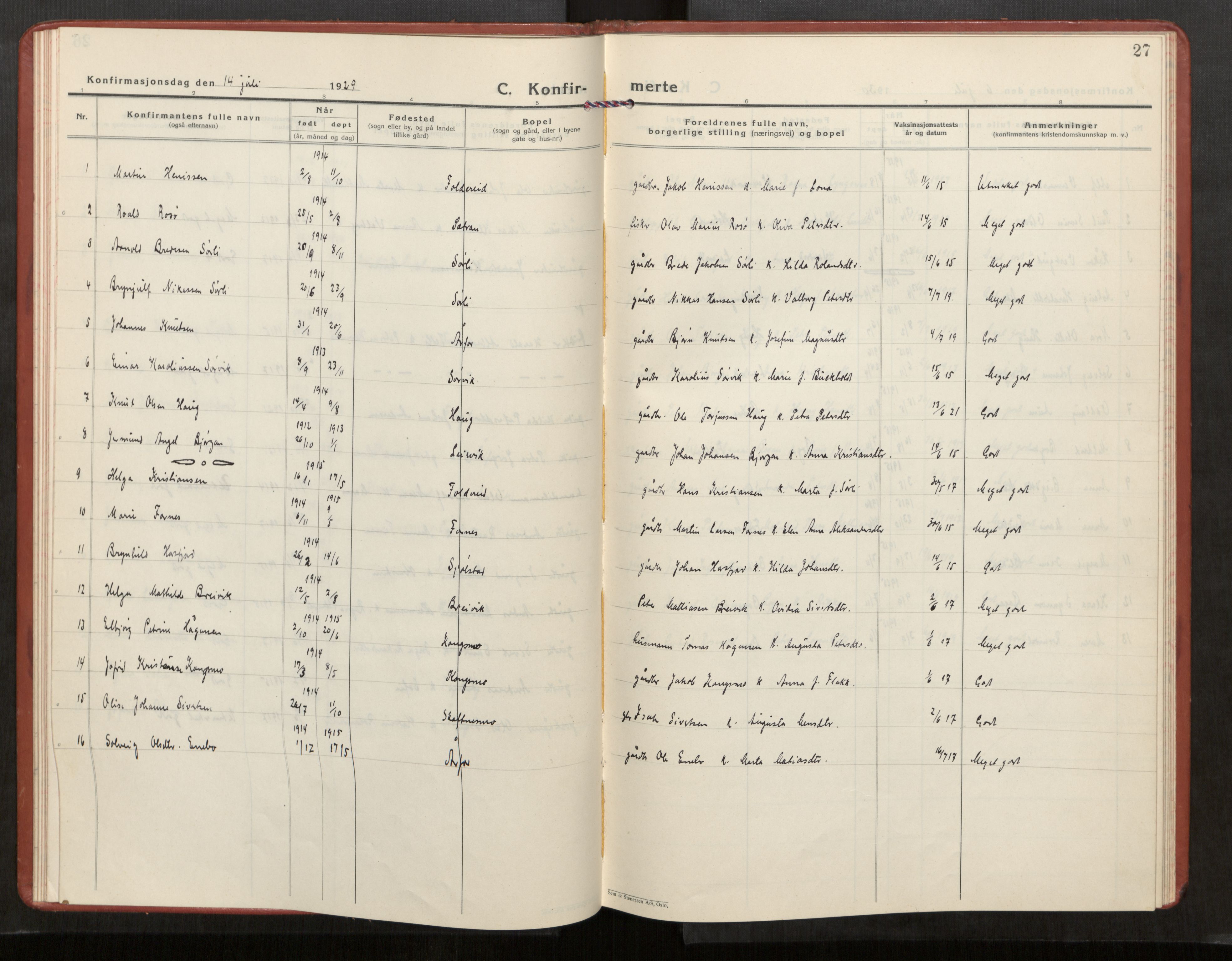 Kolvereid sokneprestkontor, SAT/A-1171/H/Ha/Haa/L0003: Ministerialbok nr. 3, 1927-1935, s. 27