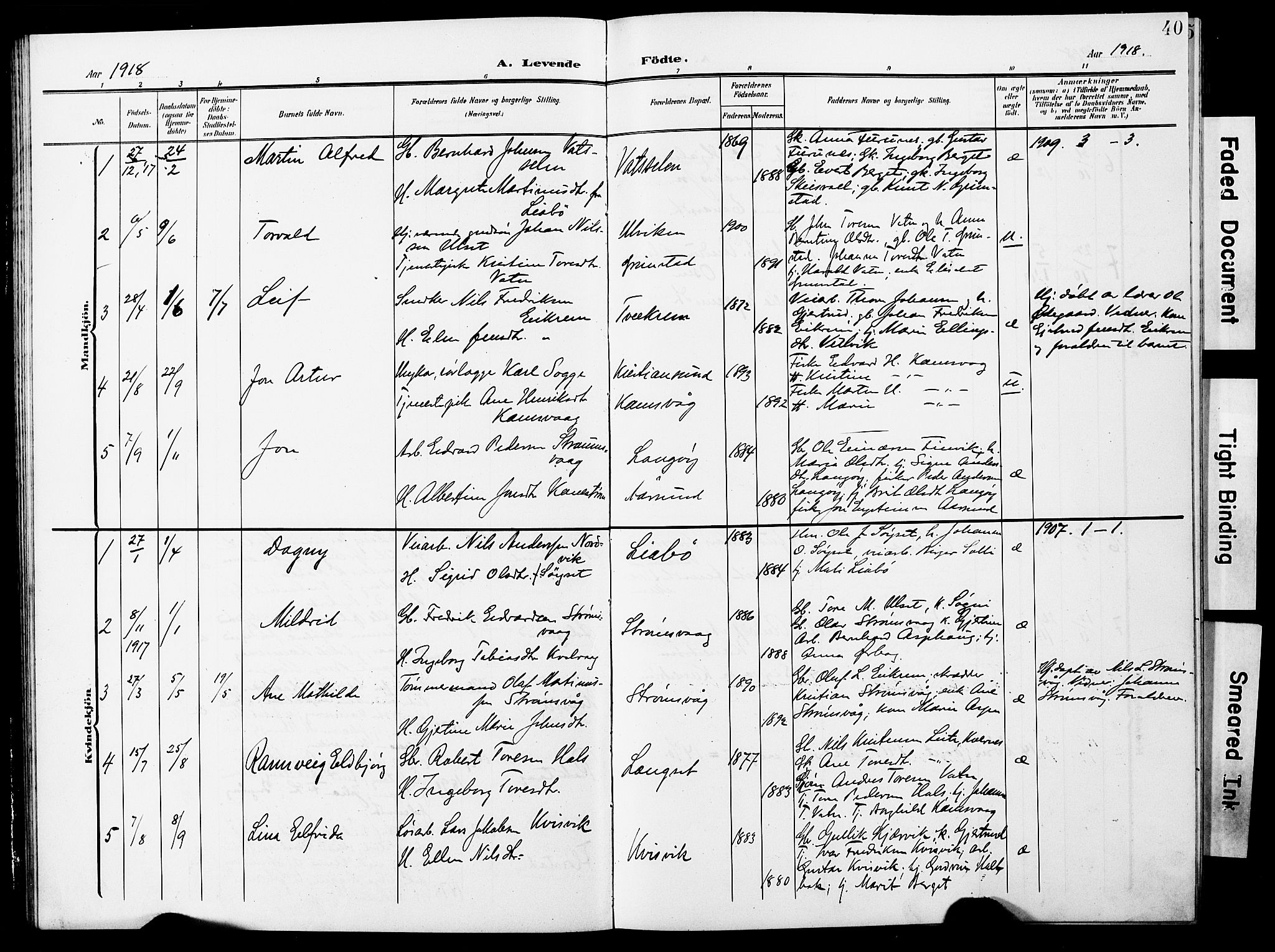 Ministerialprotokoller, klokkerbøker og fødselsregistre - Møre og Romsdal, SAT/A-1454/587/L1001: Klokkerbok nr. 587C01, 1906-1927, s. 40