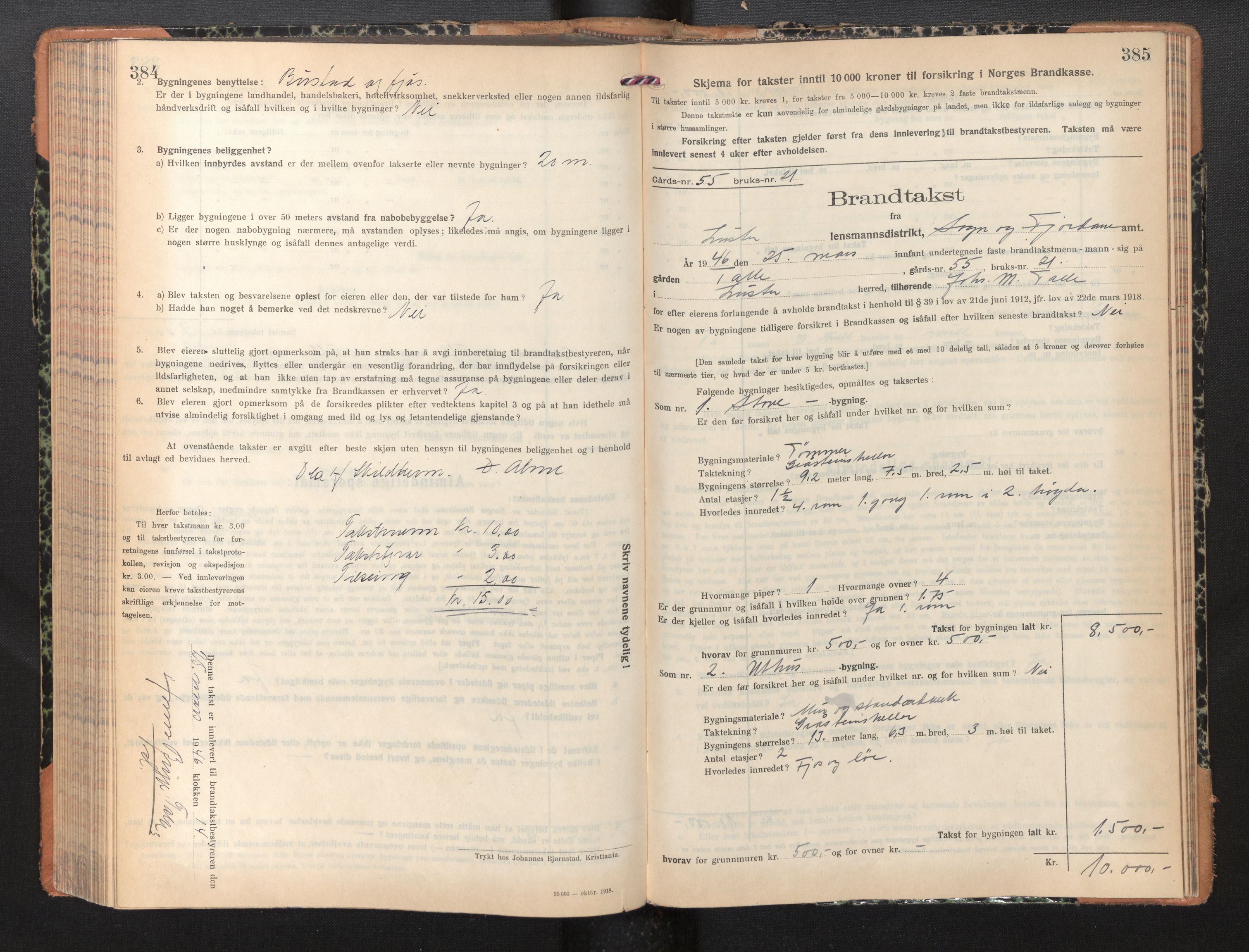 Lensmannen i Luster, SAB/A-29301/0012/L0008: Branntakstprotokoll, skjematakst, 1935-1949, s. 384-385