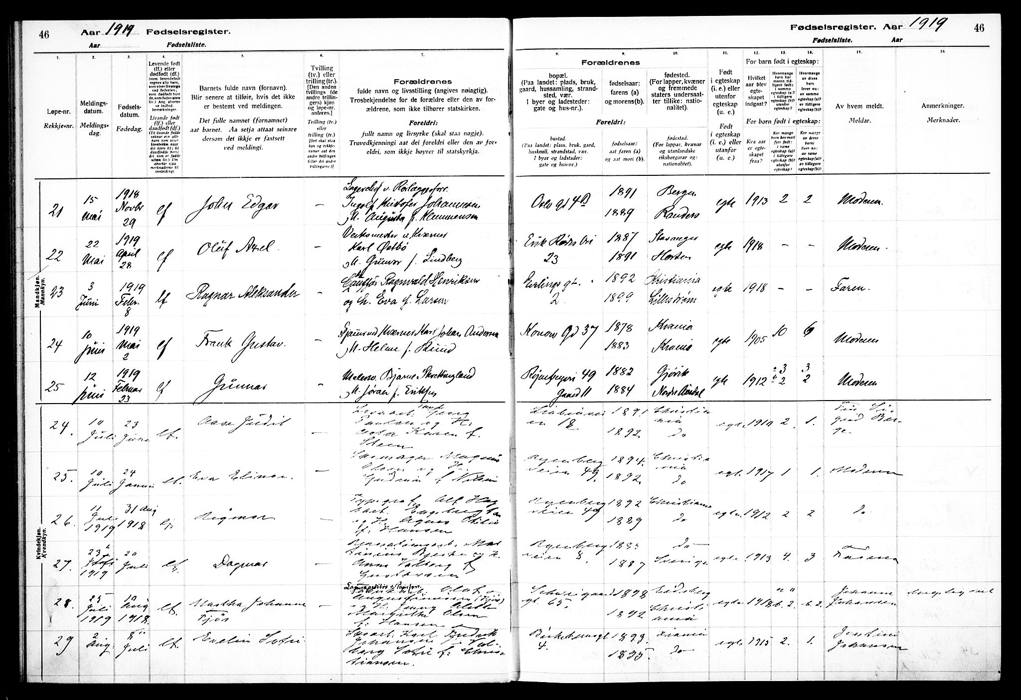 Gamlebyen prestekontor Kirkebøker, SAO/A-10884/J/Ja/L0001: Fødselsregister nr. 1, 1916-1936, s. 46