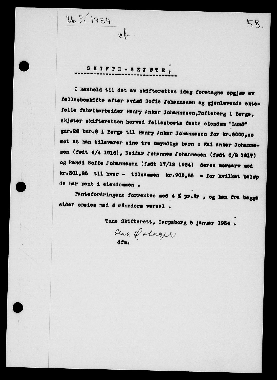 Tune sorenskriveri, AV/SAO-A-10470/G/Gb/Gbb/L0004: Pantebok nr. II 20-24, 1933-1935, Tingl.dato: 05.01.1934