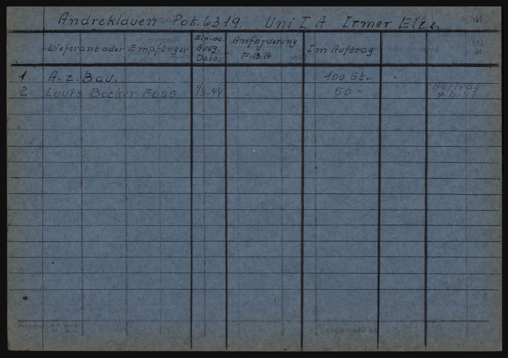 Tyske arkiver, Organisation Todt (OT), Einsatzgruppe Wiking, AV/RA-RAFA-2188/1/O/O12/L0002: Kartotek - Elektromaterial etc A-Z, 1940-1945, s. 19