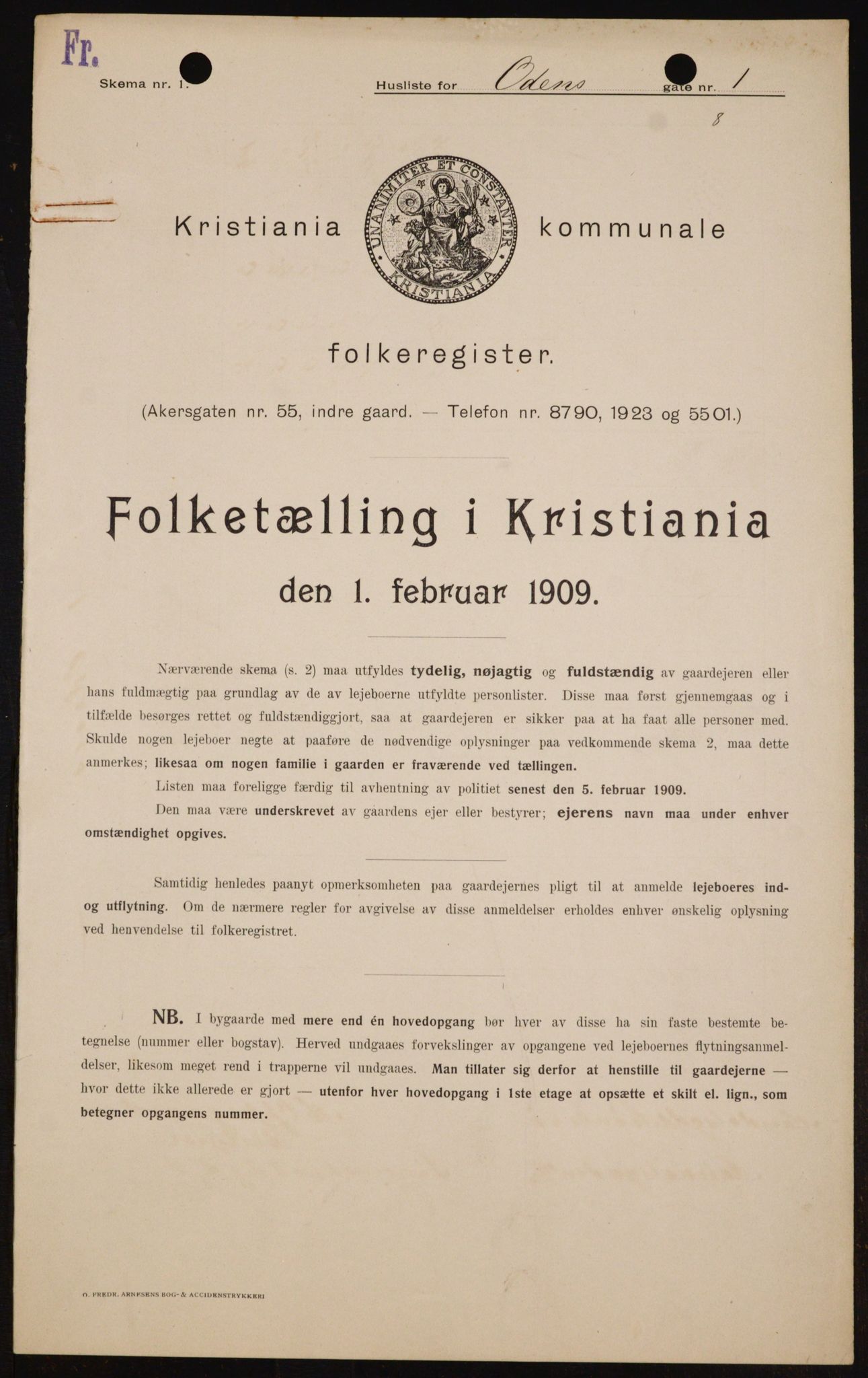 OBA, Kommunal folketelling 1.2.1909 for Kristiania kjøpstad, 1909, s. 67475