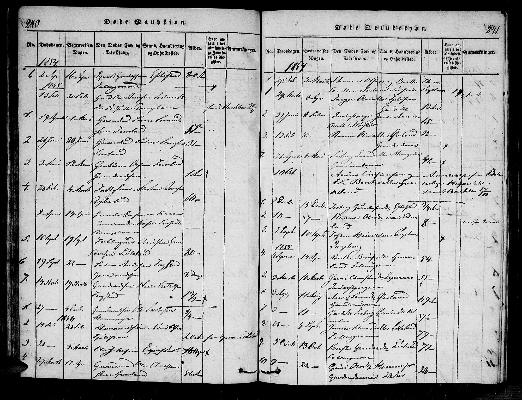 Bjelland sokneprestkontor, SAK/1111-0005/F/Fa/Fab/L0002: Ministerialbok nr. A 2, 1816-1869, s. 240-241