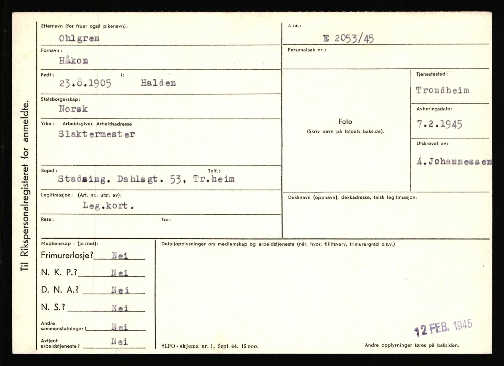 Statspolitiet - Hovedkontoret / Osloavdelingen, AV/RA-S-1329/C/Ca/L0012: Oanæs - Quistgaard	, 1943-1945, s. 151