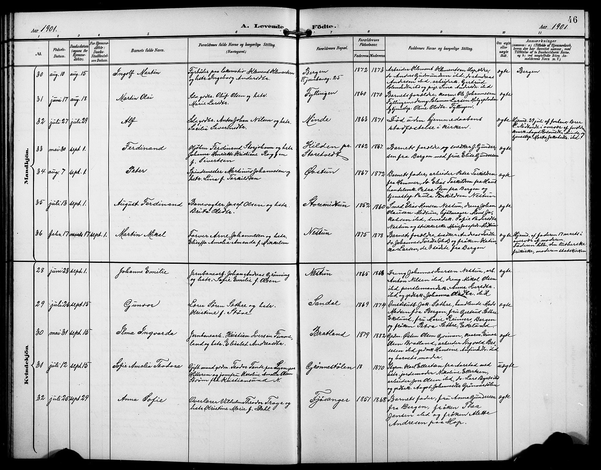 Birkeland Sokneprestembete, AV/SAB-A-74601/H/Hab: Klokkerbok nr. A 5, 1897-1905, s. 46